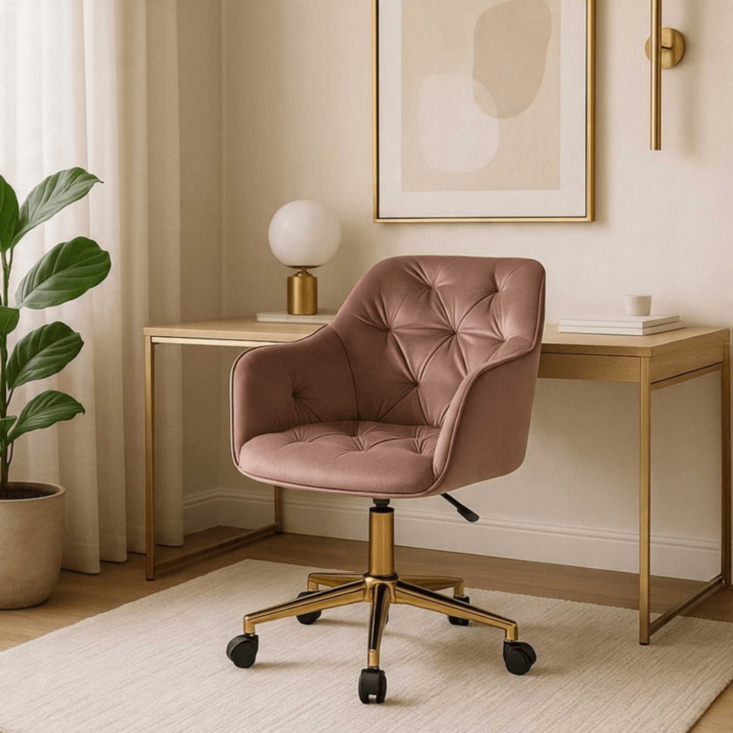 Fotel Młodzieżowy Obrotowy KONOR Różowy Ze Złotymi Nogami Welurowy Nowoczesny Glamour ME.KONOR/R/ZL/V/FO