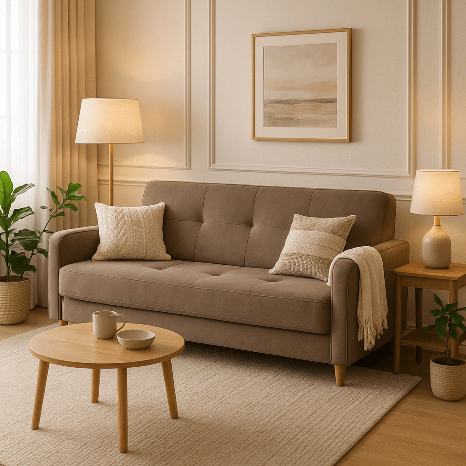 Sofa z Funkcją Spania CUBA Rozkładana Wersalka Dwuosobowa Beżowa Nowoczesna do Salonu PPHUE.BALI/PAROS3/WER