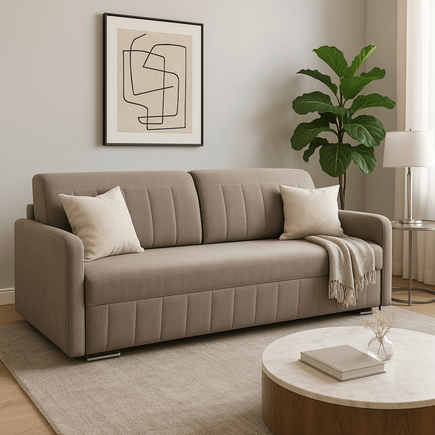 Sofa Rozkładana z Funkcją Spania LUMO Dwuosobowa Beżowa Nowoczesna do Salonu PPHUE.PASY/PAROS3/SOF