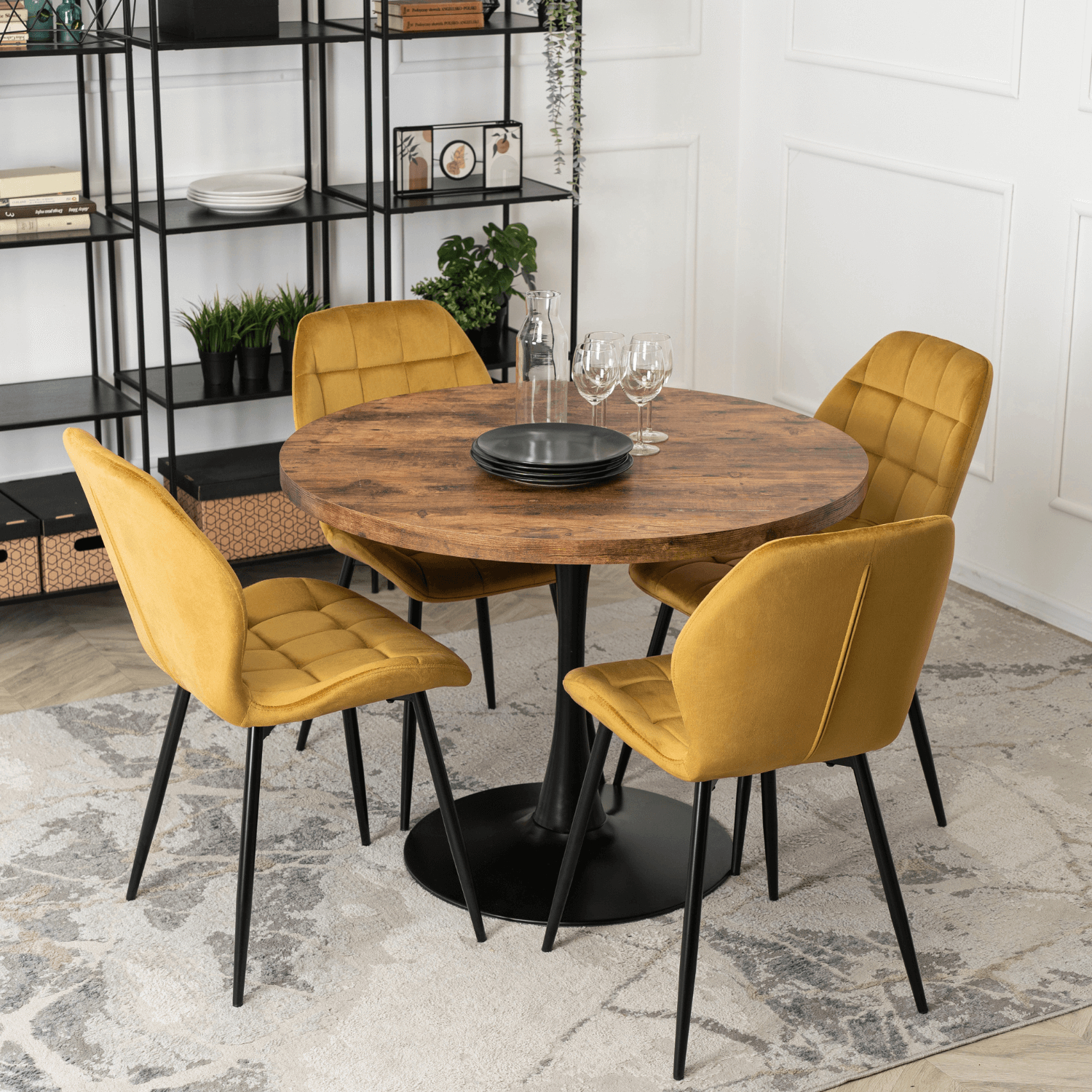Zestaw 4x Krzesło Tapicerowane LUCKY do Jadalni Musztardowe Welurowe Nowoczesne Loft LUCKY/CU/V/Z4/K
