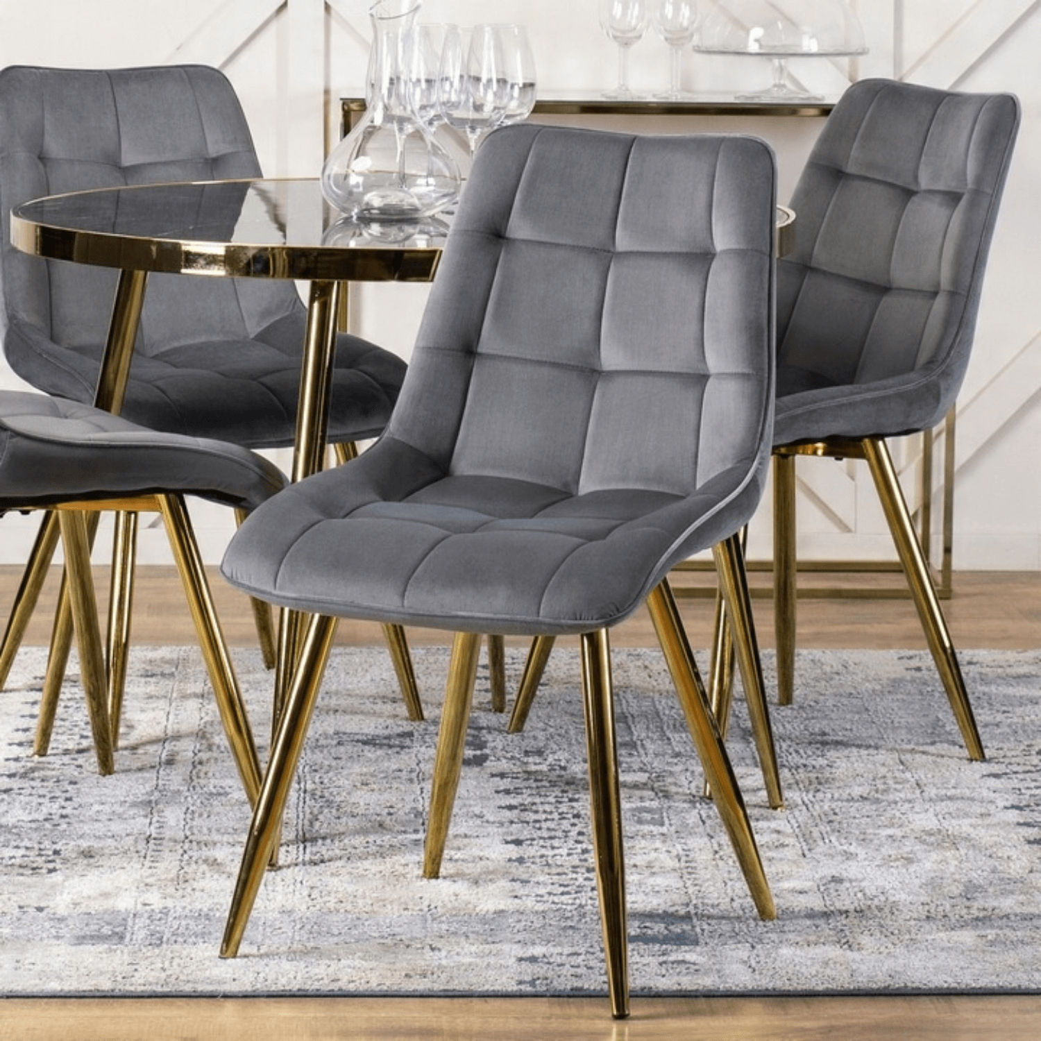 Zestaw 4x Krzesło Tapicerowane CARO do Salonu Szare Welurowe Nowoczesne Loft CARO/P/ZL/V/Z4/K
