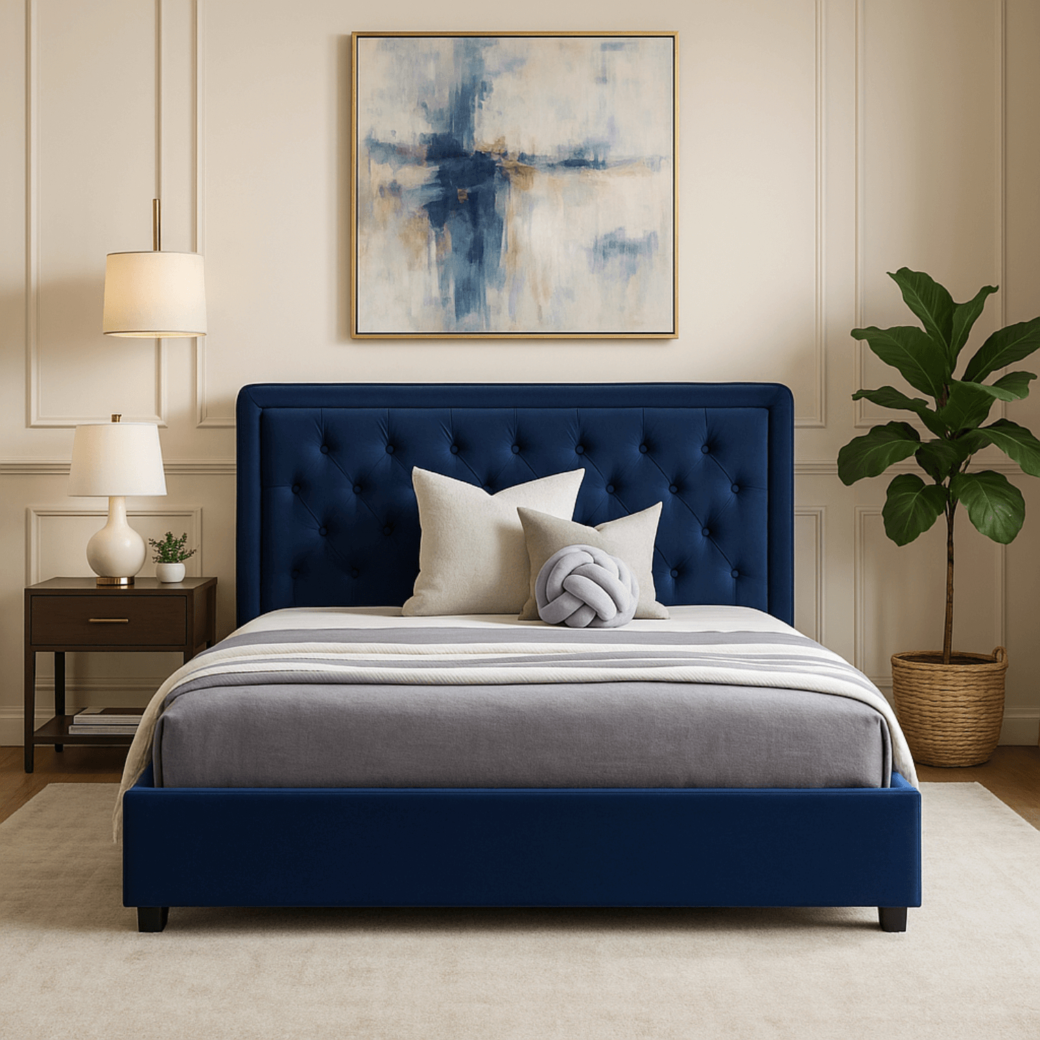 Łóżko Tapicerowane 160x200 cm ze Stelażem Dwuosobowe CROS Welurowe Granatowe ME.CROS/160/GR/V/LOZZPOJ