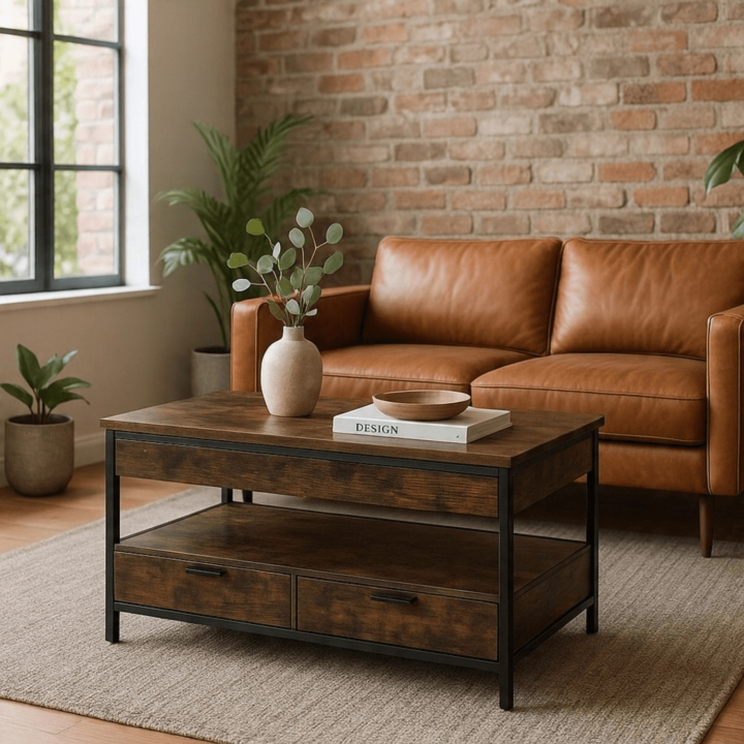 Ławostół Rozkładany LUCA 100 cm Dąb Rustykalny/Czarny Loft - Stół i Ława do Salonu ME.LUCA/DRU/CZ/L