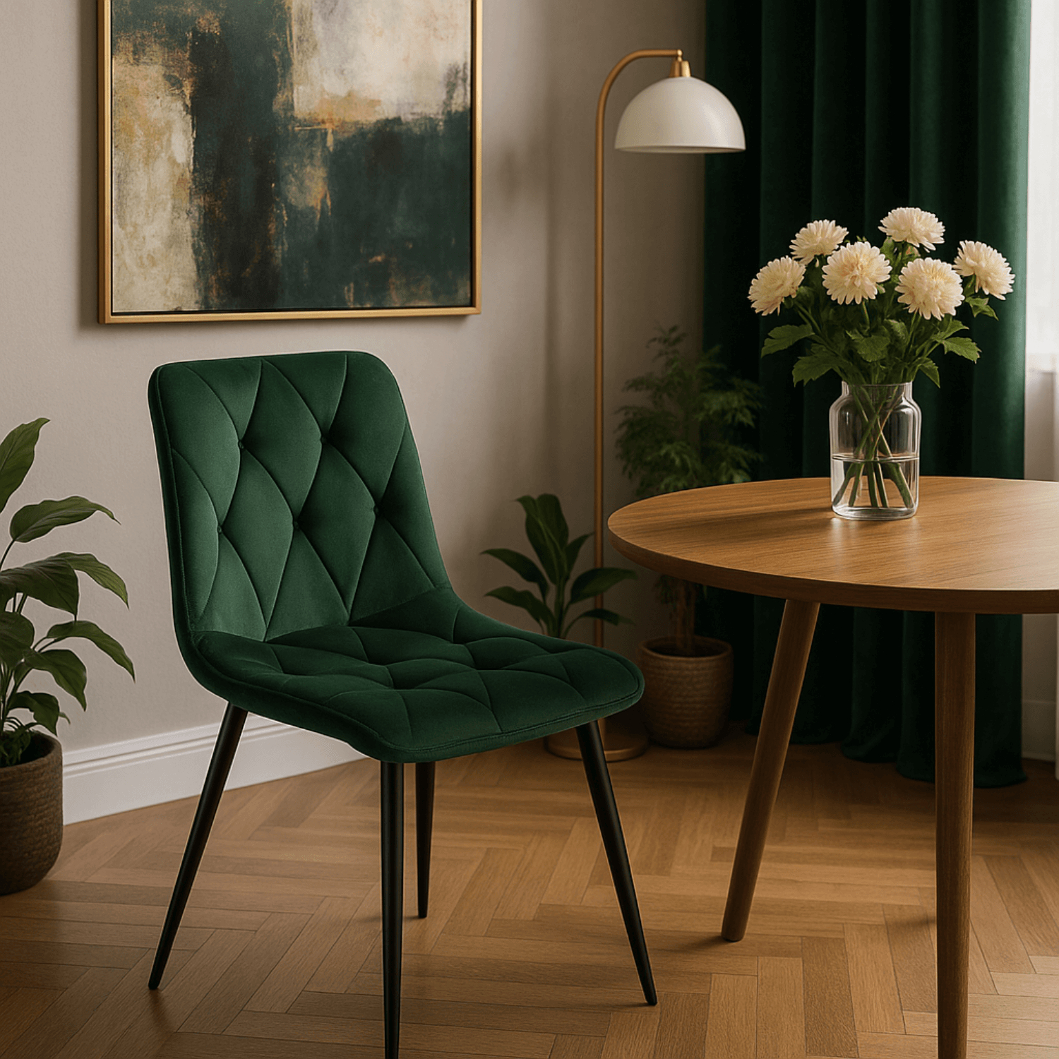 Zestaw 4x Krzesło Tapicerowane ROBIN do Salonu Zielone Welurowe Nowoczesne Loft ROBIN/Z/V/Z4/K