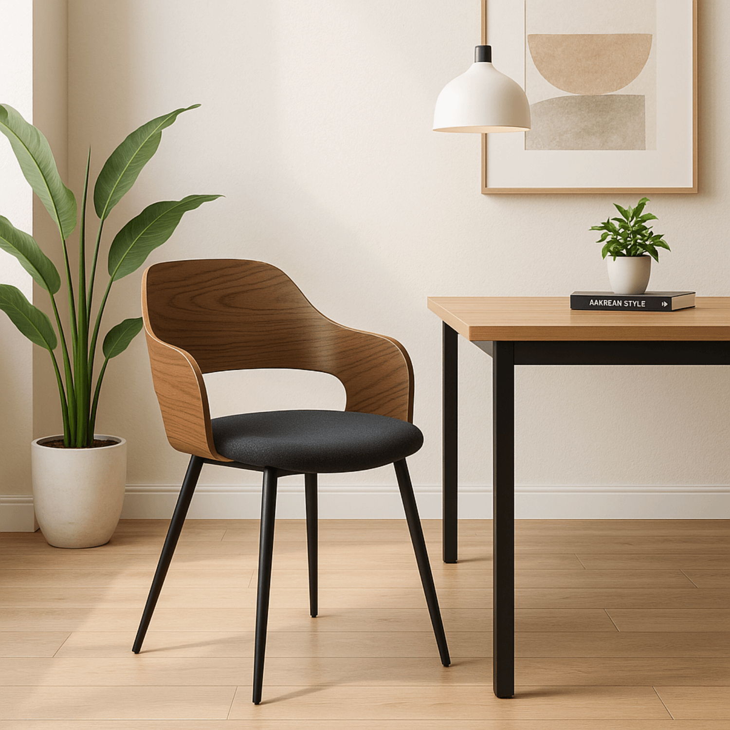 Krzesło Tapicerowane z Drewna Giętego ORBI Orzech/Czarne Nowoczesne Loft ME.ORBI/CZ/O/T/K