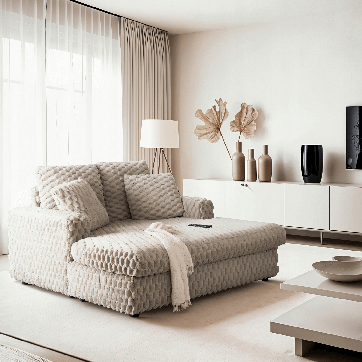 Fotel Wypoczynkowy Sofa KOBEL Beżowy Pluszowy Nowoczesny ME.KOBEL/BZ/VP/FW