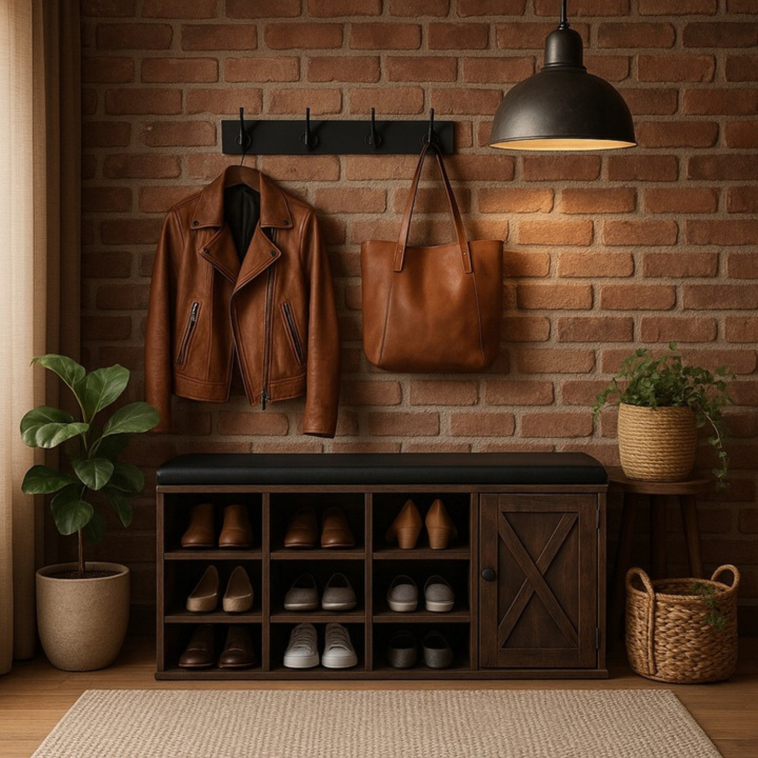 Szafka na Buty z Siedziskiem ARYA 110 cm do Przedpokoju Dąb Rustykalny Industrialna ME.ARYA/DRU/CZ/SZAFKBUT