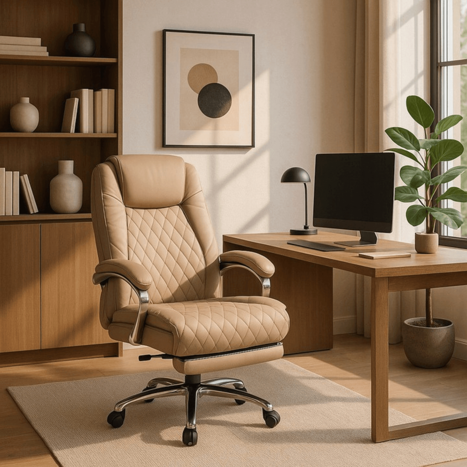 Fotel Biurowy Masujący z Funkcją Podgrzewania GIORGIO Obrotowy Beżowy Ekoskóra Nowoczesny ME.GIORGIO/BZ/E/FO