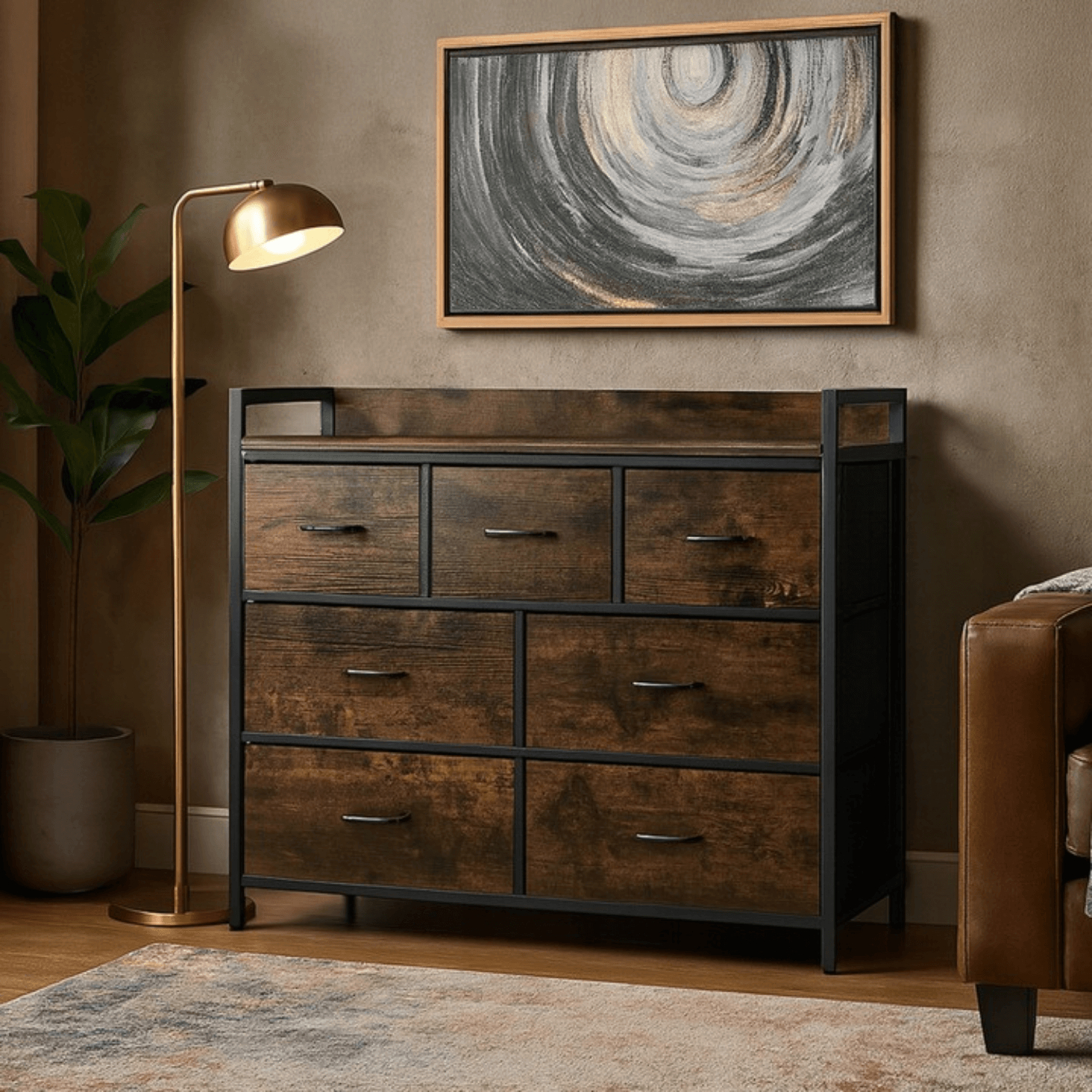 Komoda z Szufladami HUDSON 98 cm Dąb Rustykalny/Czarny Industrialna ME.HUDSON/DRU/CZ/KOM