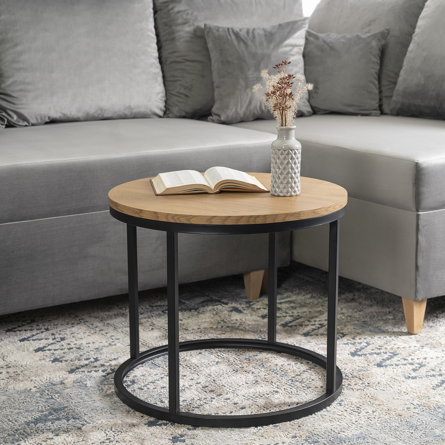 Stolik Kawowy LELLA 53 cm Dąb Złoty Nowoczesny Loft ME.LELLA/DZ/CZ/L