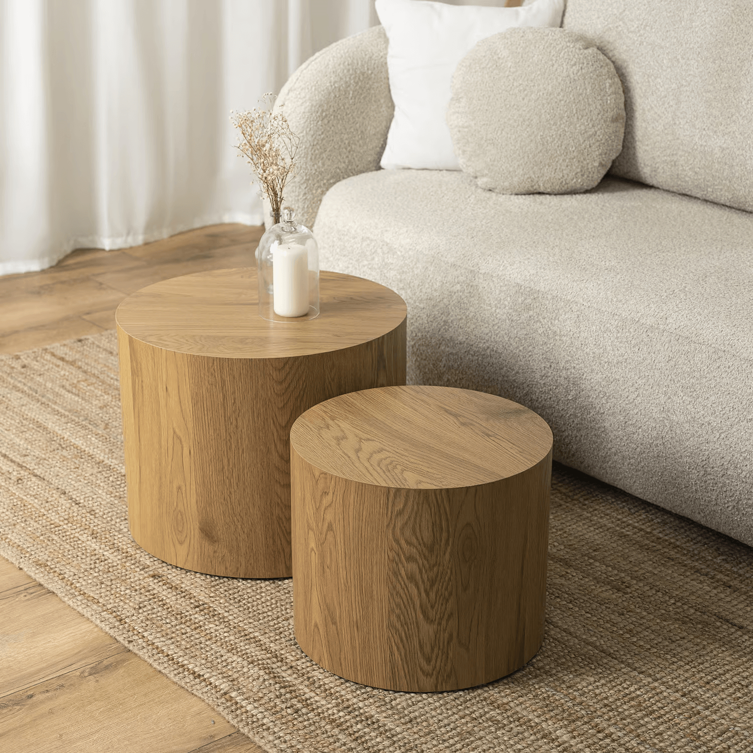 Zestaw Stolików Kawowych LEILA 38 cm/48 cm Dąb Naturalny Skandynawski Loft ME.LEILA/D/L