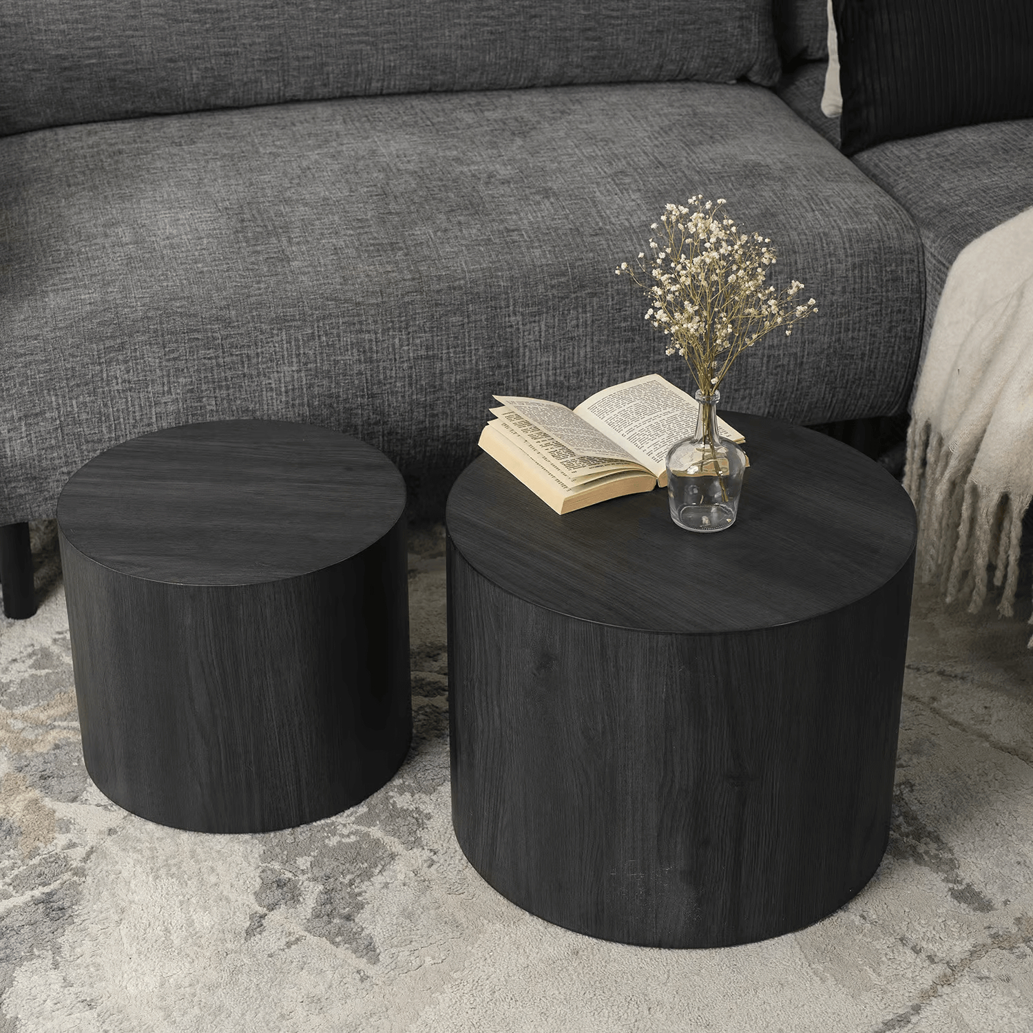 Zestaw Stolików Kawowych LEILA 38 cm/48 cm Czarny Loft ME.LEILA/CZ/L