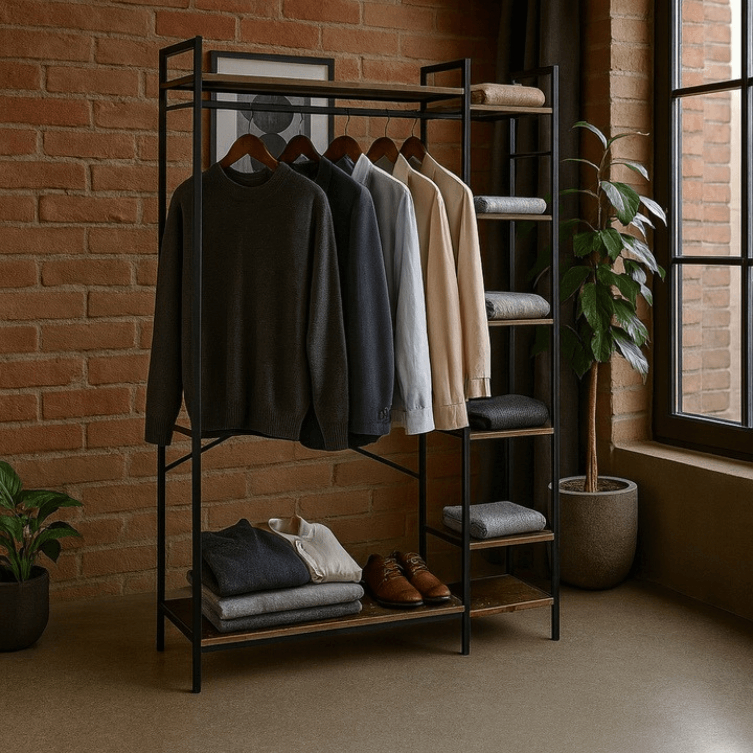 Wieszak Do Przedpokoju PIPER 116 cm z Półkami Dąb Rustykalny/Czarny Loft ME.PIPER/DRU/CZ/WIE