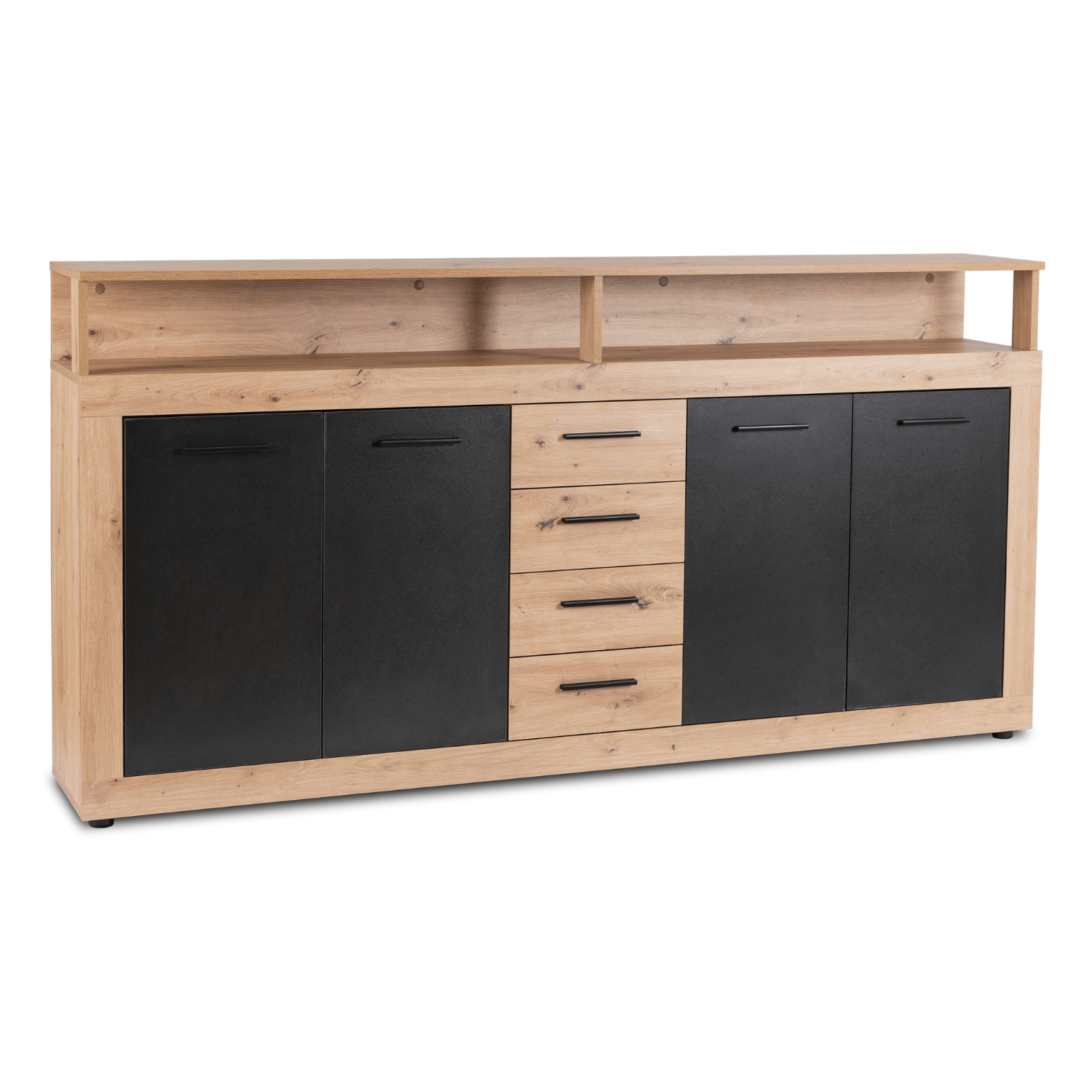 Komoda Czterodrzwiowa z Szufladami BLAGO 190 cm Dąb Artisan/Czarny Nowoczesna Loft W.LUNA/DA/CZ/KOM4D4S
