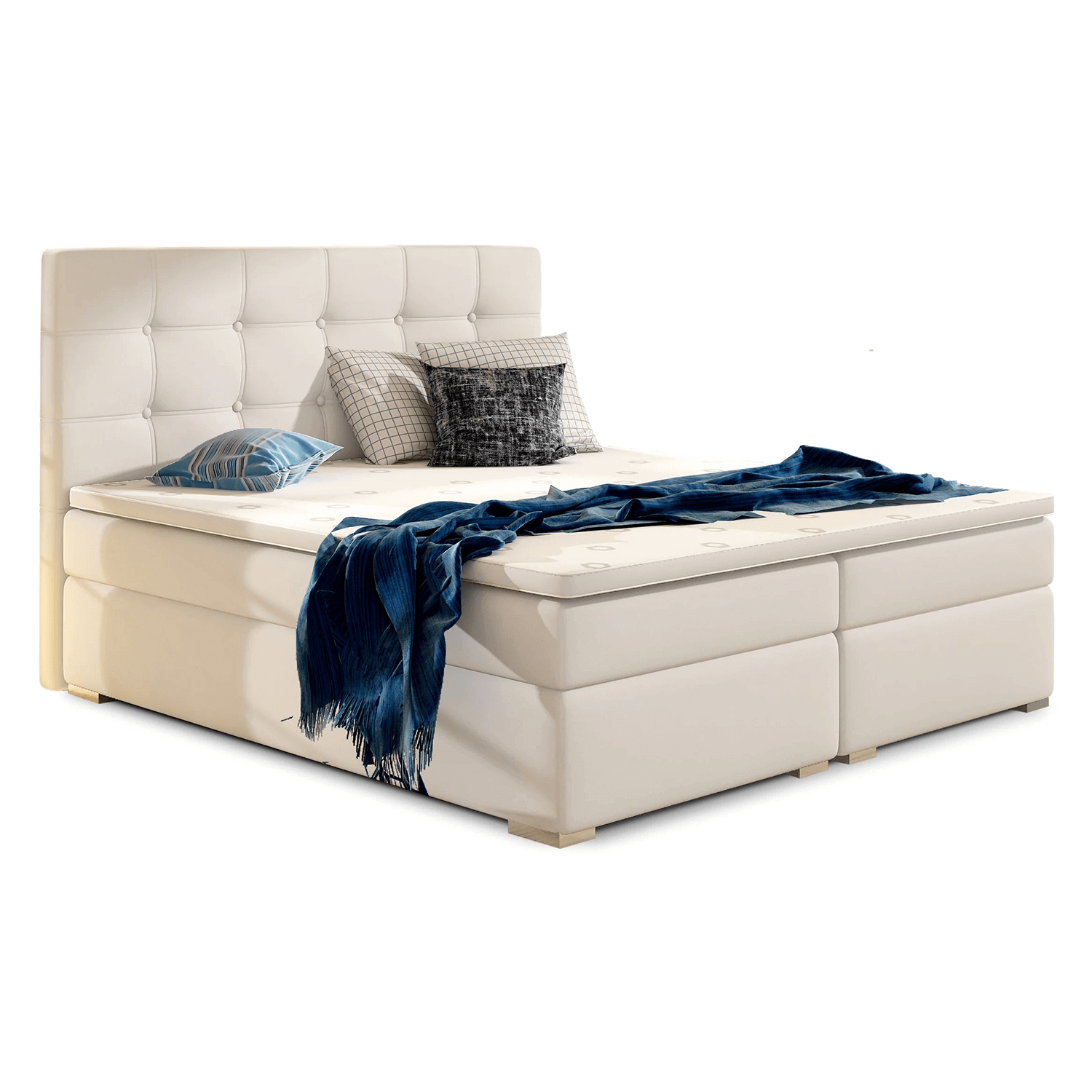 Łóżko Kontynentalne Tapicerowane INEZ 160X200 z Pojemnikiem Białe eltap.Inz_05_1.6