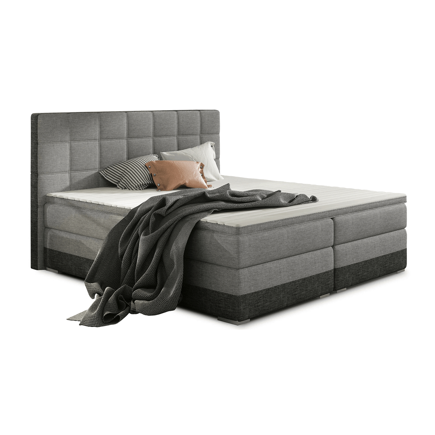Łóżko Kontynentalne Tapicerowane DAMASO z Pojemnikiem 160x200 Szare/Czarne eltap.Dms_03_1.6