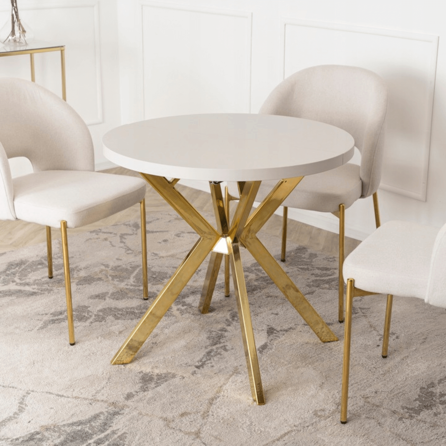 Stół Okrągły Rozkładany DORIAN 80-160 cm Kaszmir/Złoty Glamour ME.DORIAN/KASZ/ZL/S