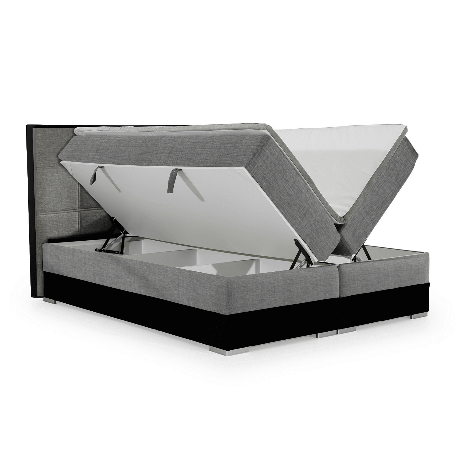 Łóżko Kontynentalne Tapicerowane DAMASO z Pojemnikiem 180x200 Szare/Czarne eltap.Dms_03_1.8