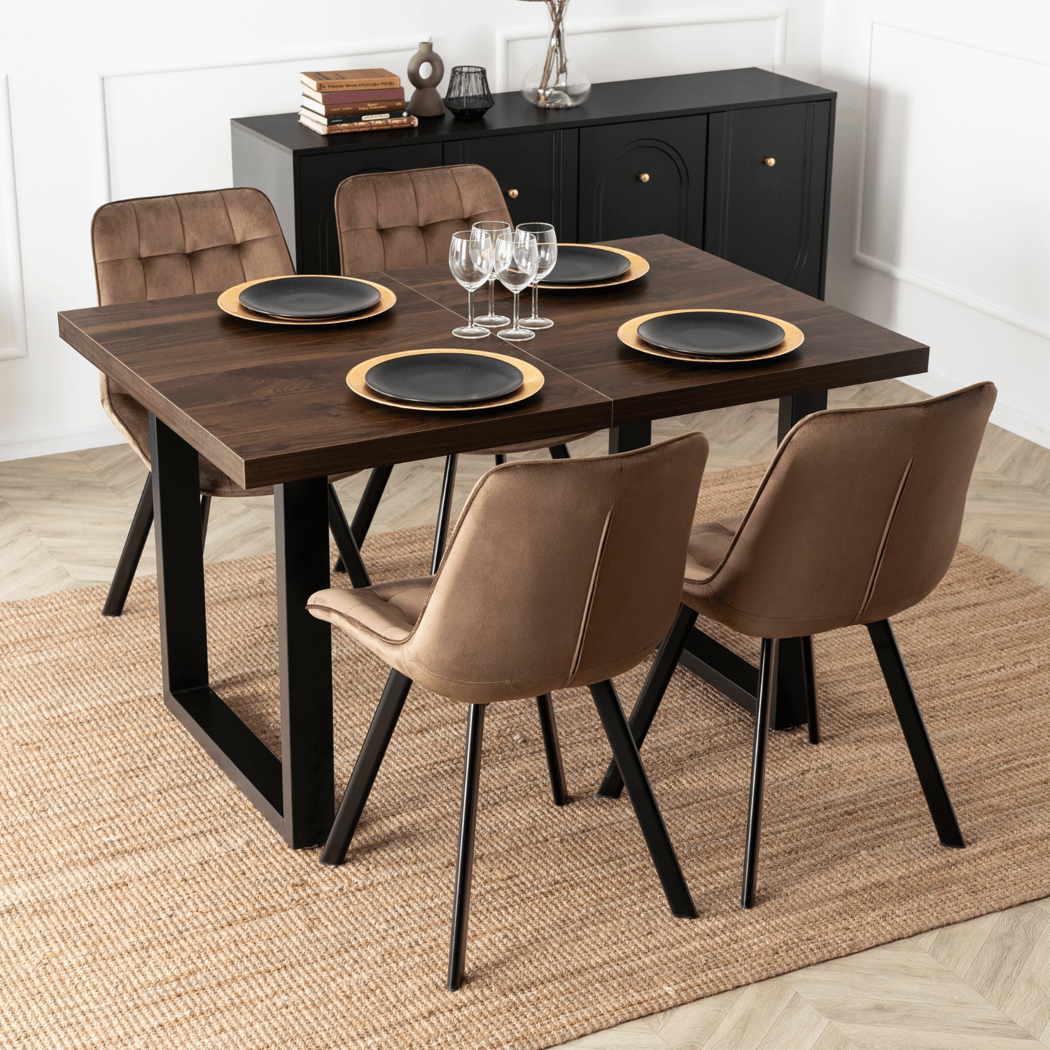 Stół Prostokątny Rozkładany TOMAS 130-230 cm Orzech/Czarny do Jadalni Nowoczesny Loft ME.TOMAS/O/S