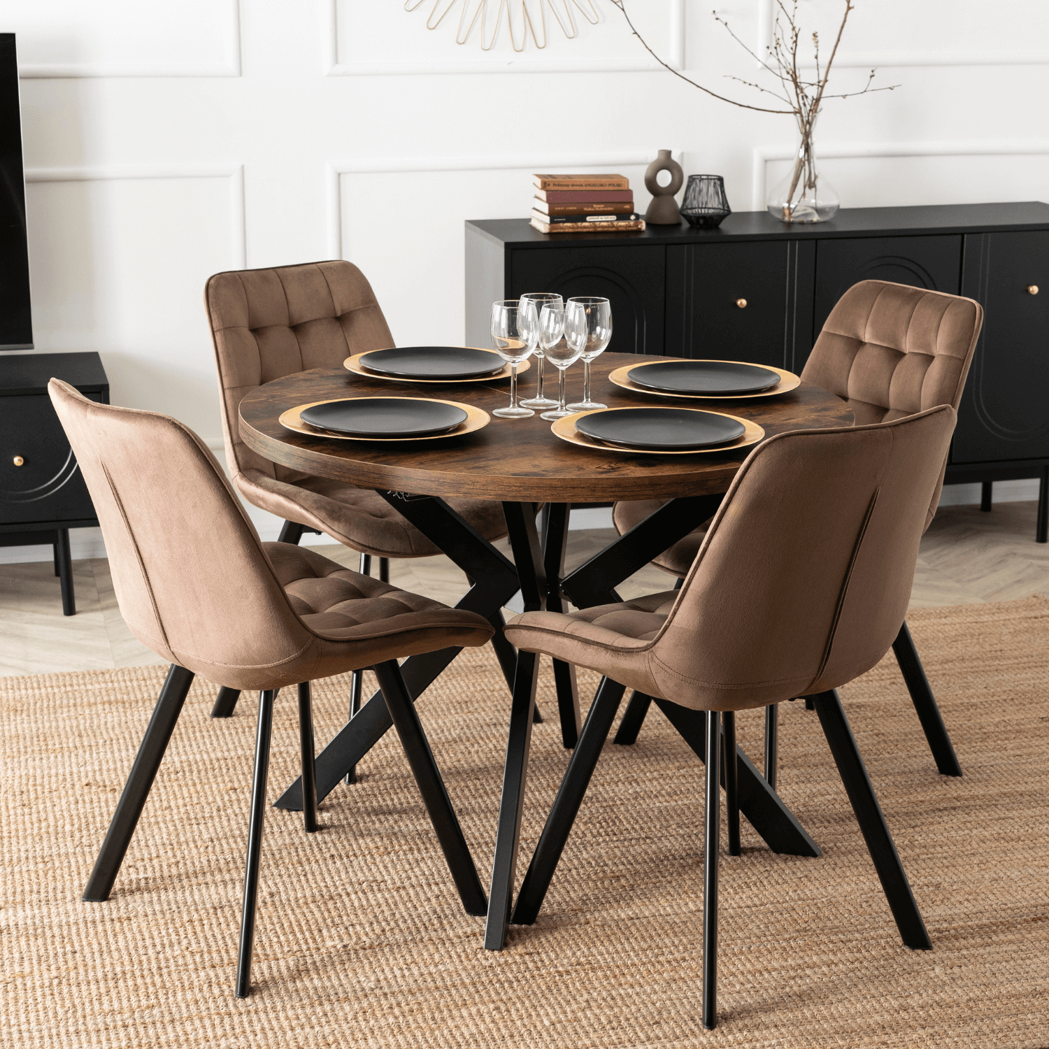 Krzesło Tapicerowane do Salonu RICK Brązowe Welurowe Nowoczesne Loft ME.RICK/BR/V/K