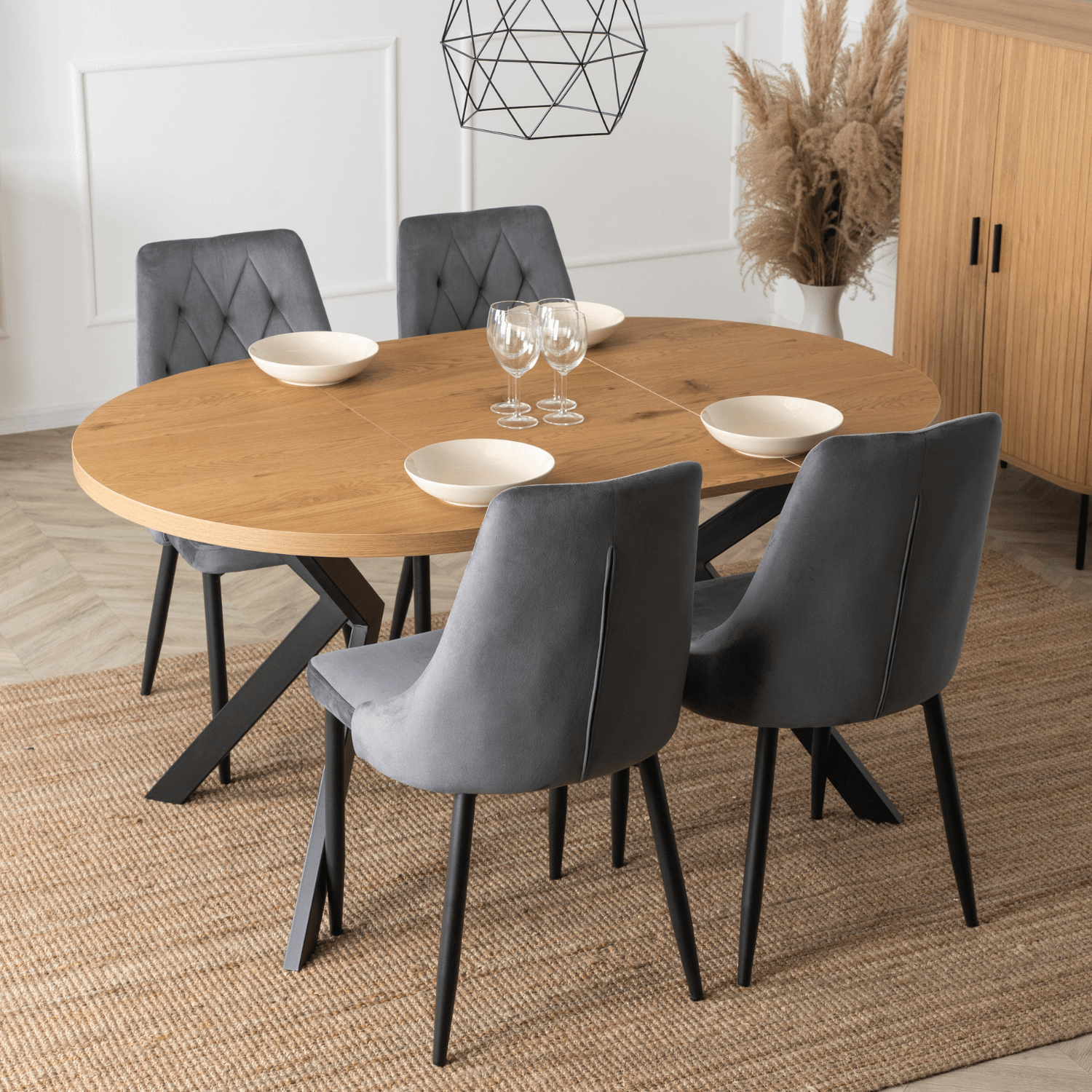 Stół Okrągły Rozkładany LUKAS 100-250 cm Dąb Złoty Nowoczesny Loft ME.LUKAS/DZ/CZ/S