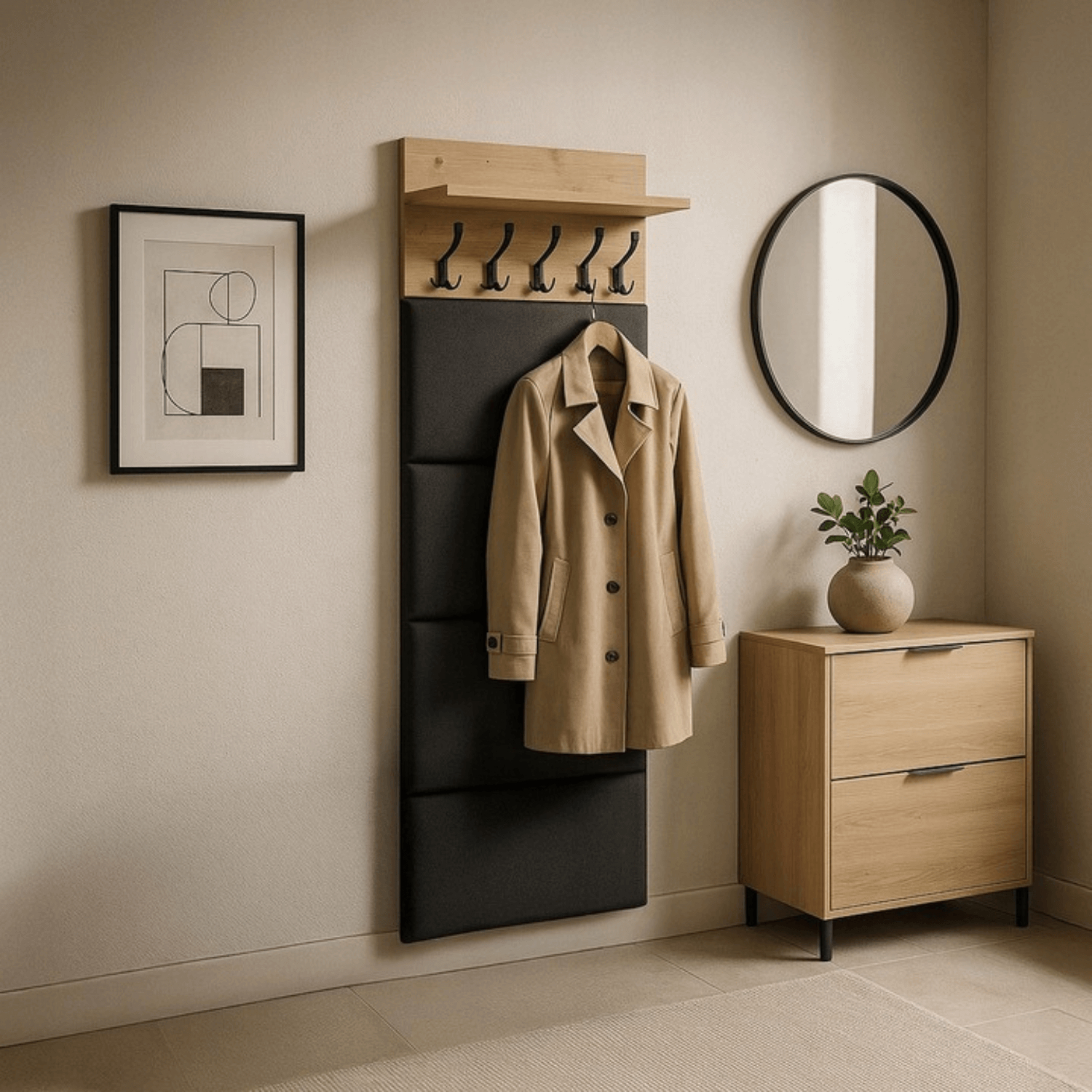 Wieszak do Przedpokoju VENORNA 60 cm Panel Ścienny Dąb Artisan/Grafit Loft W.VENORNA/90/DA/PAN