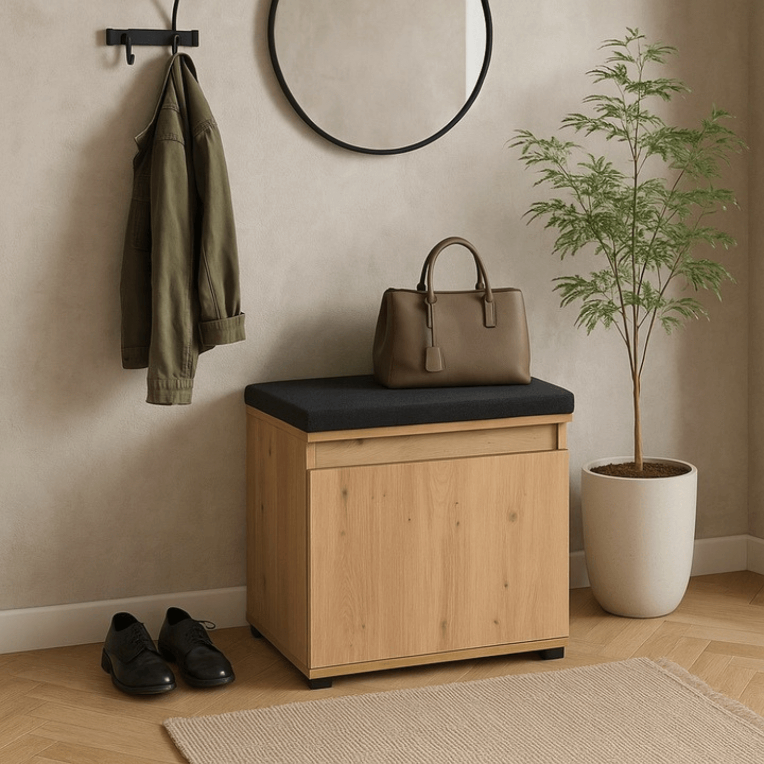 Szafka na Buty z Siedziskiem VENORNA 60 cm do Przedpokoju Dąb Artisan/Grafit Loft W.VENORNA/90/DA/SZAFK