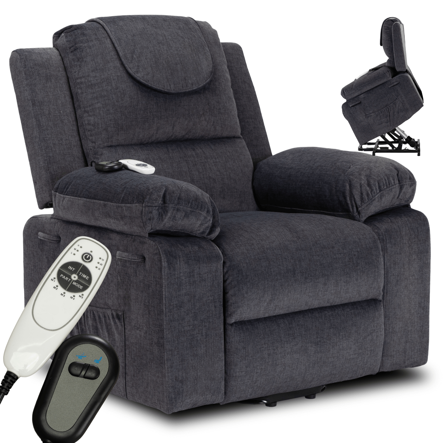 Fotel Masujący FENIX z Funkcją Wstawania Elektrycznie Rozkładany Ciemny Popiel Nowoczesny ME.FENIX2/P/T/FW