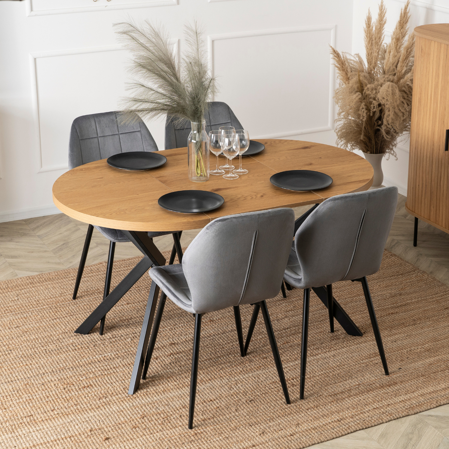 Stół Okrągły Rozkładany LUGO 90-190 cm Dąb Złoty/Czarny Loftowy ME.LUGO/DZ/CZ/S