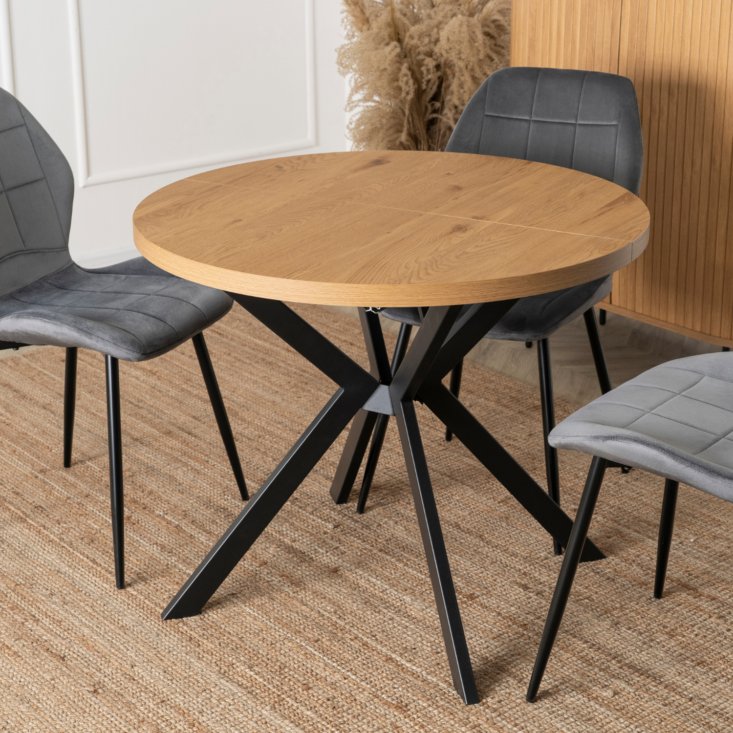 Stół Okrągły Rozkładany LUGO 90-190 cm Dąb Złoty/Czarny Loftowy ME.LUGO/DZ/CZ/S