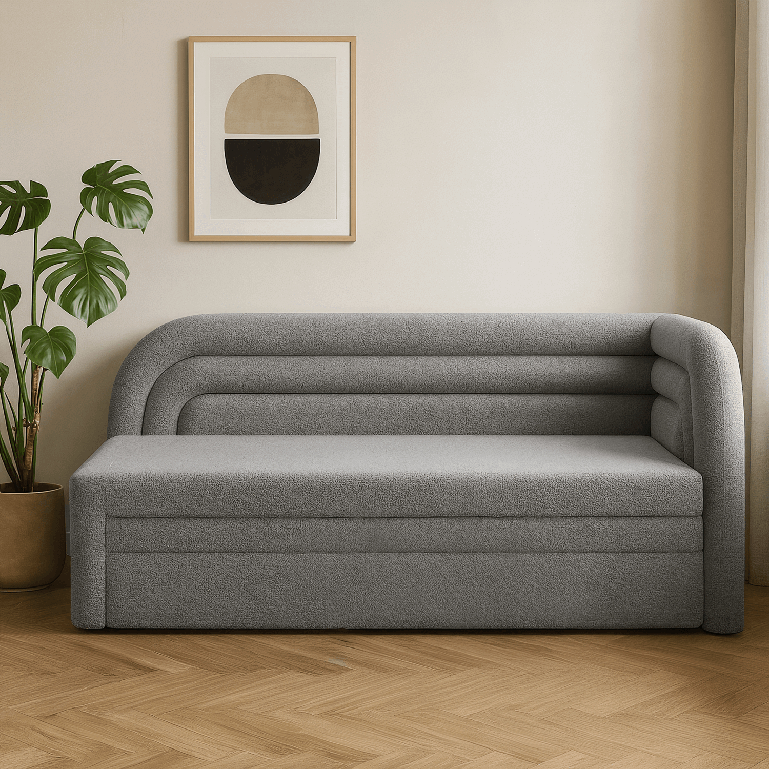 Sofa Tapczan z Funkcją Spania FABILLO Rozkładana Prawostronna Jasnoszara Nowoczesna eltap.SO-FAB-RT-04ROY