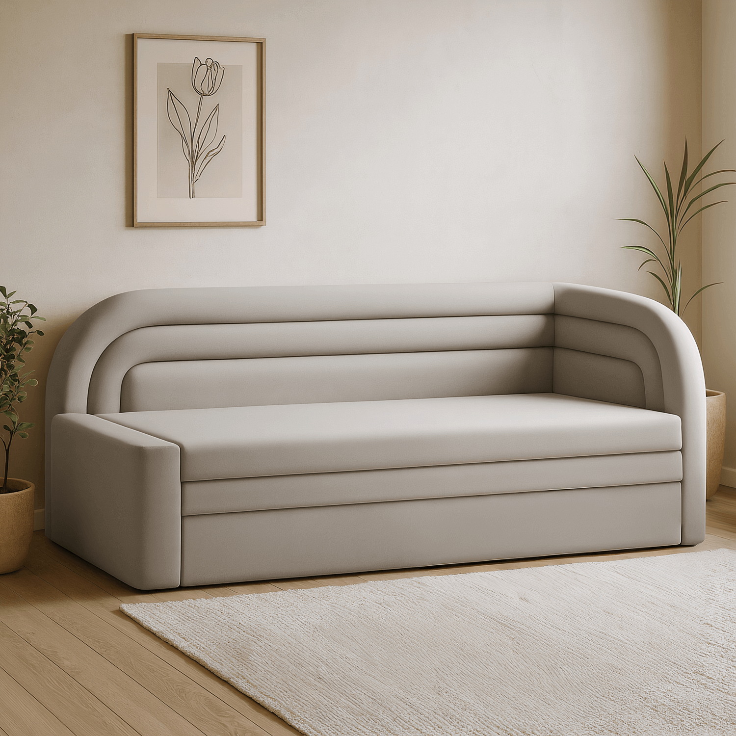 Sofa z Funkcją Spania FABILLO Rozkładana Prawostronna Beżowa Nowoczesna eltap.SO-FAB-RT-18SO