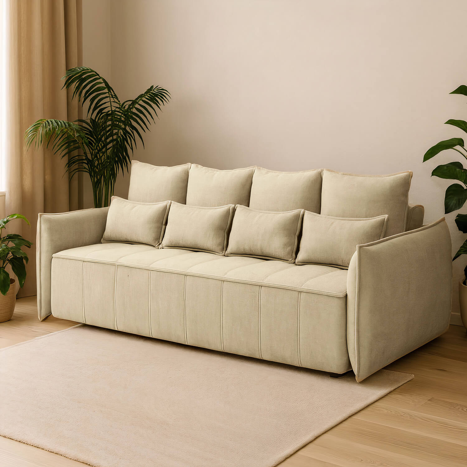 Sofa z Funkcją Spania WELTTON Rozkładana Beżowa Welurowa Nowoczesna eltap.SO-WEL-04MO