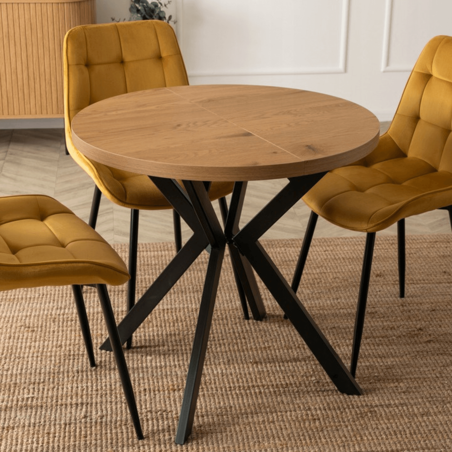 Stół Okrągły Rozkładany DORIAN 80-160 cm Dąb Złoty/Czarny Nowoczesny ME.DORIAN/DZ/CZ/S