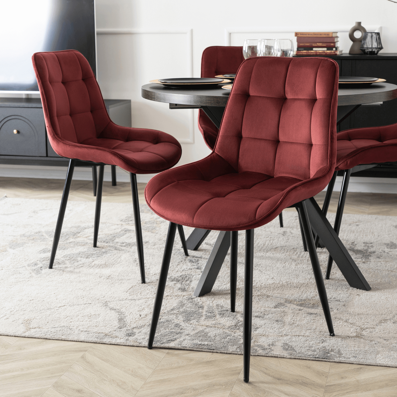 Krzesło Tapicerowane do Jadalni CHRIS Bordowe Welurowe Nowoczesne ME.CHRIS/BOR/CZ/V/K