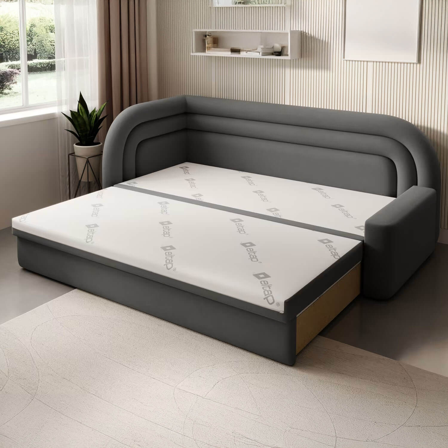 Sofa Tapczan z Funkcją Spania FABILLO Rozkładana Lewostronna Szara Nowoczesna eltap.SO-FAB-LT-06SO