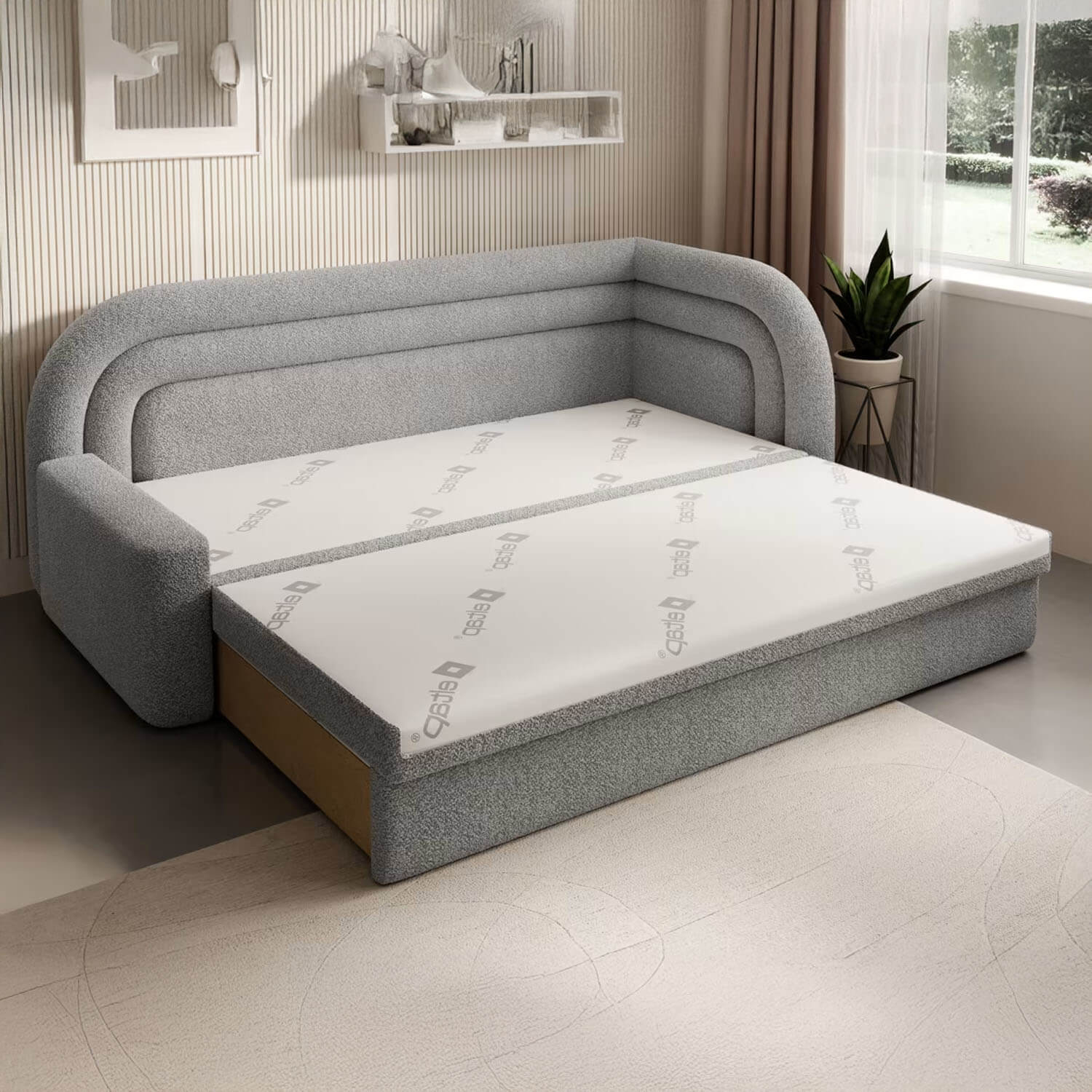 Sofa z Funkcją Spania FABILLO Rozkładana Prawostronna Jasnoszara Nowoczesna eltap.SO-FAB-RT-04ROY