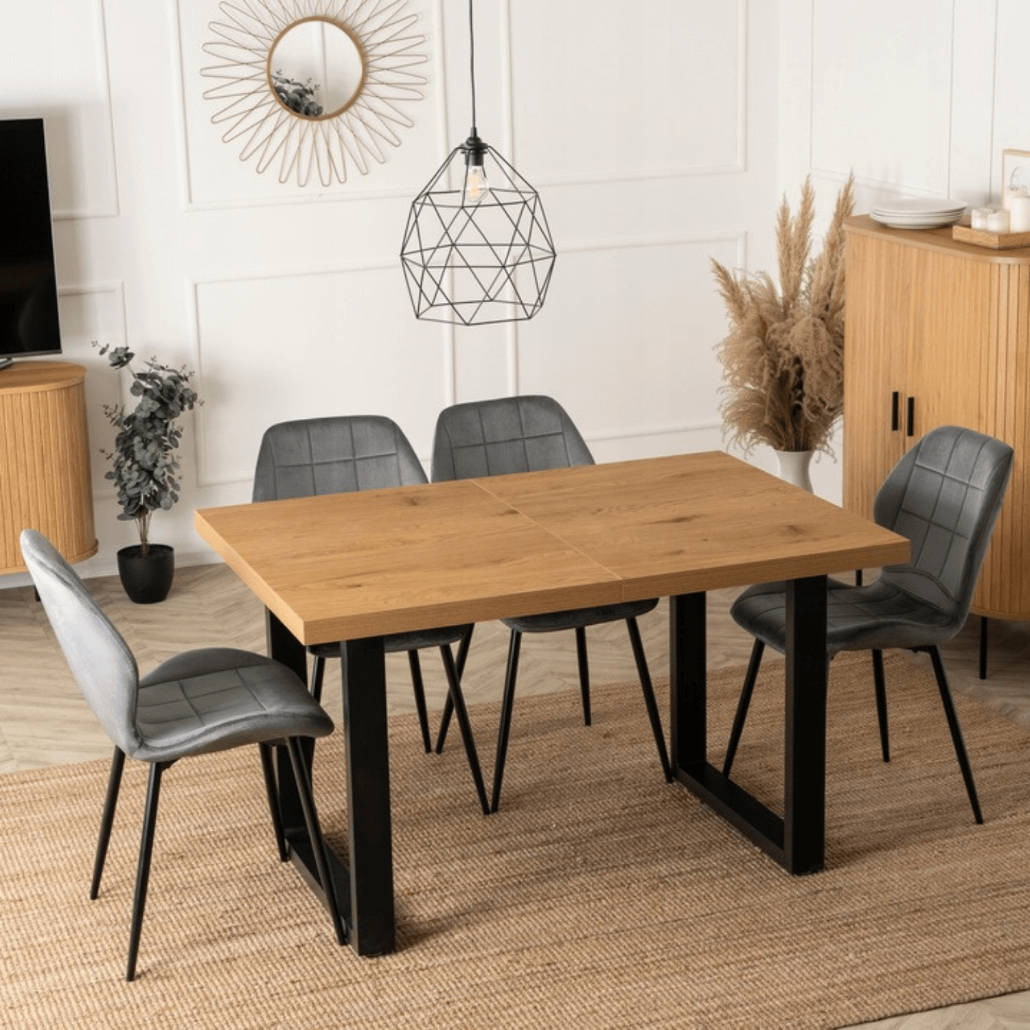 Stół Prostokątny Rozkładany TOMAS 130-230 cm Dąb Złoty/Czarny do Jadalni Nowoczesny Loft ME.TOMAS/DZ/S