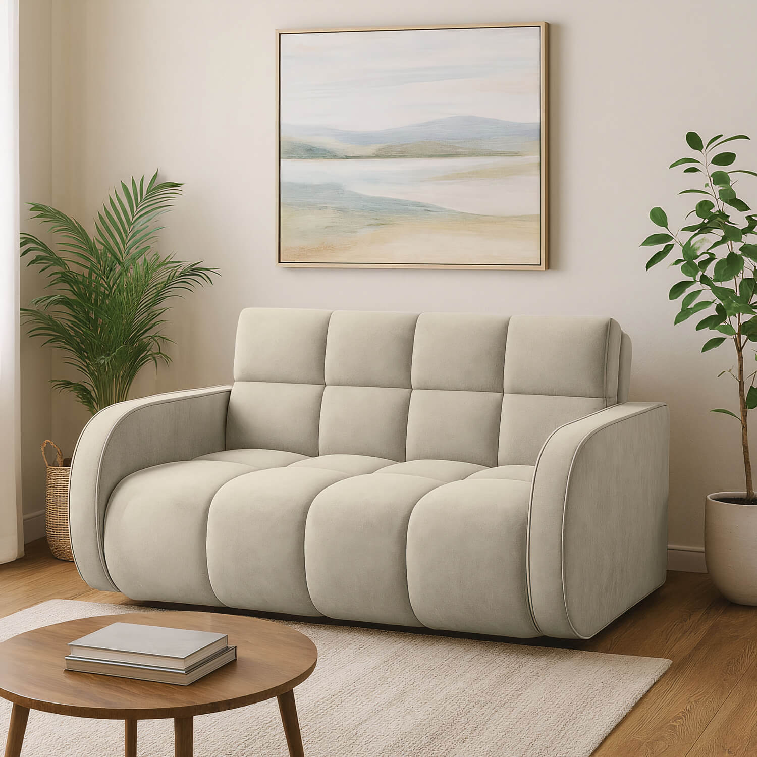 Sofa z Funkcją Spania DEVERIO 3-osobowa Rozkładana Beżowa Nowoczesna eltap.SO-DEV-18AU