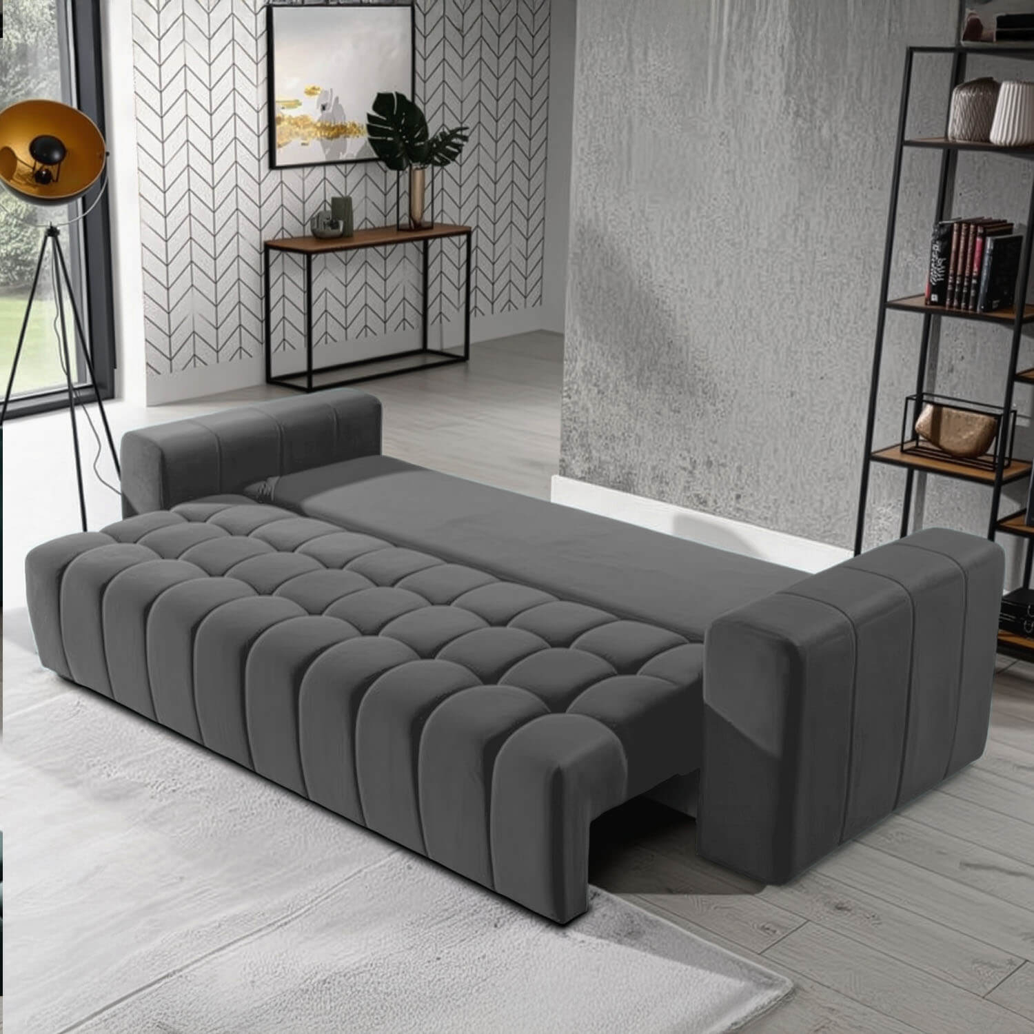 Sofa z Funkcją Spania LAZARO Rozkładana Ciemnoszara Nowoczesna eltap.Laz_41