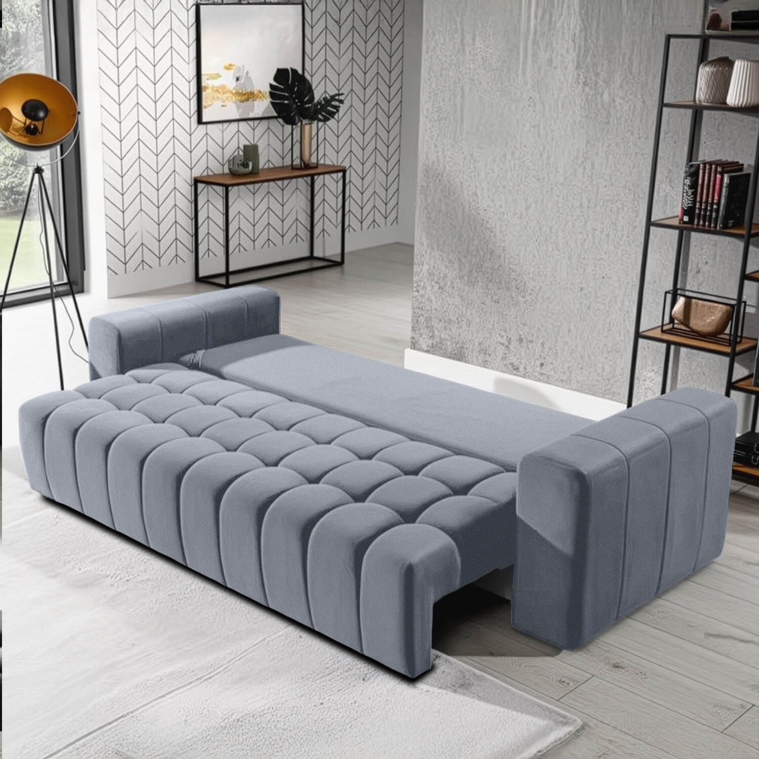 Sofa z Funkcją Spania LAZARO Rozkładana Jasnoszara Nowoczesna eltap.Laz_20