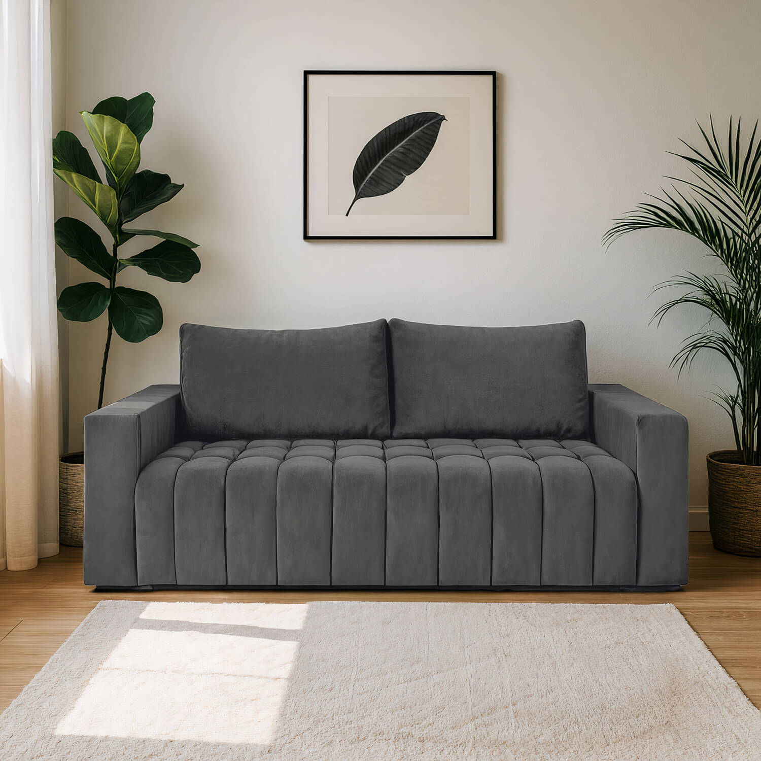 Sofa z Funkcją Spania LAZARO Rozkładana Ciemnoszara Welurowa Nowoczesna eltap.Laz_07