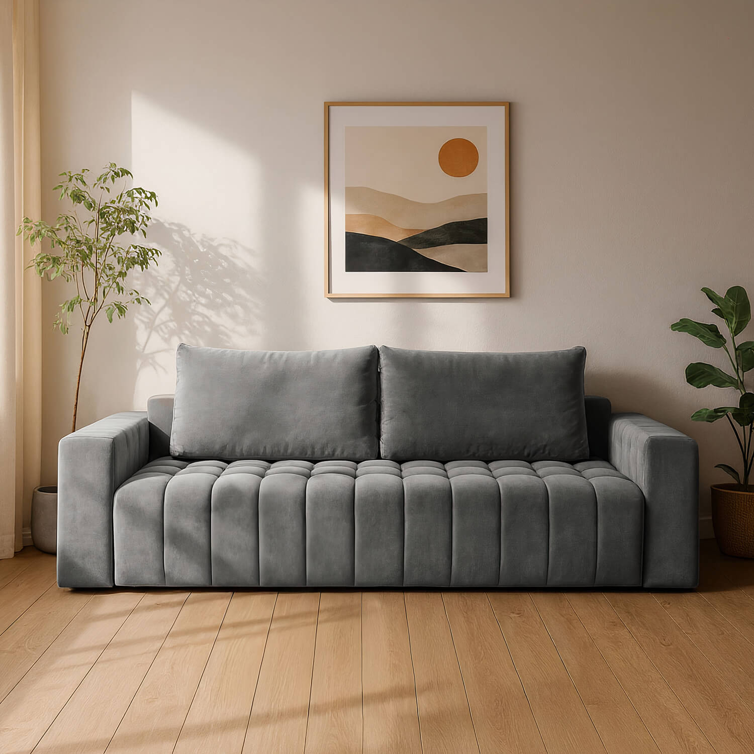 Sofa z Funkcją Spania LAZARO Rozkładana Szara Welurowa Nowoczesna eltap.Laz_06