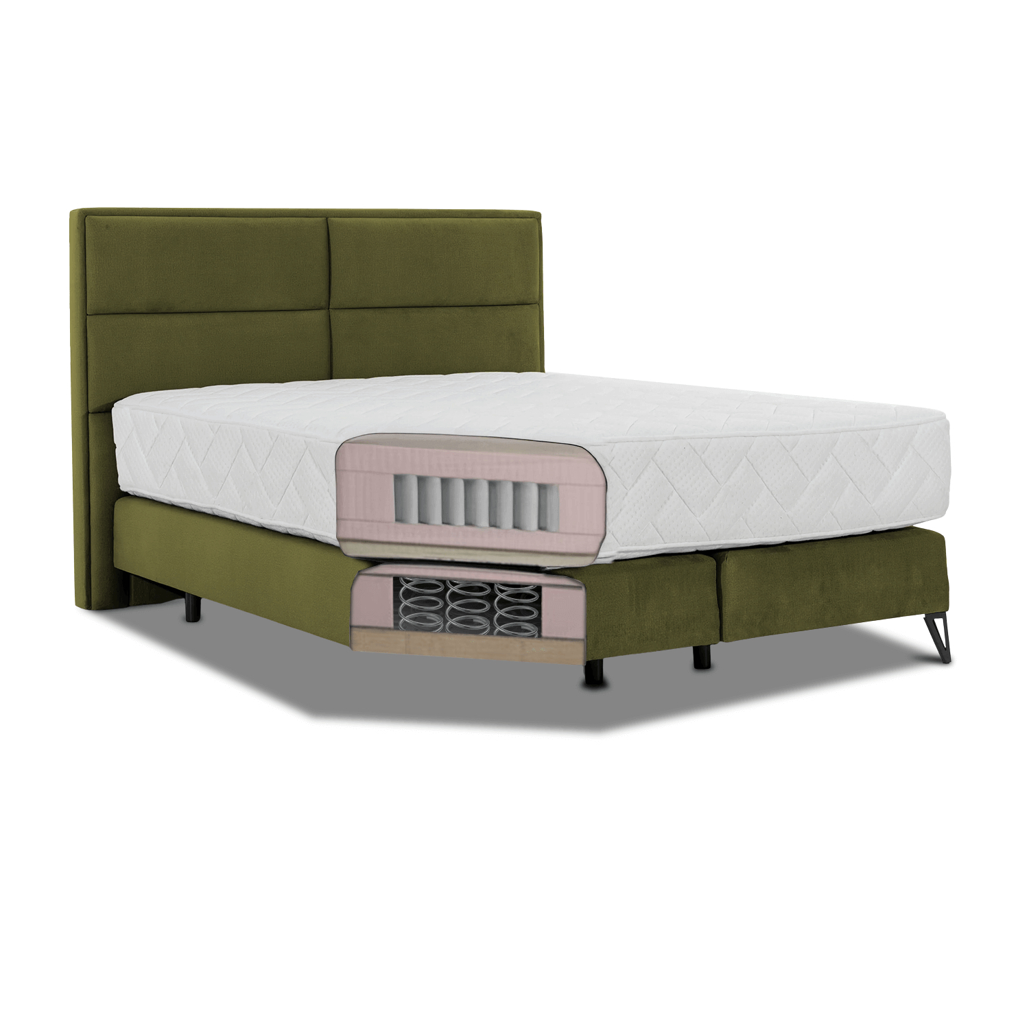 Łóżko Kontynentalne Tapicerowane SAFIRO 140x200 Oliwkowe eltap.SAF_04_1.4