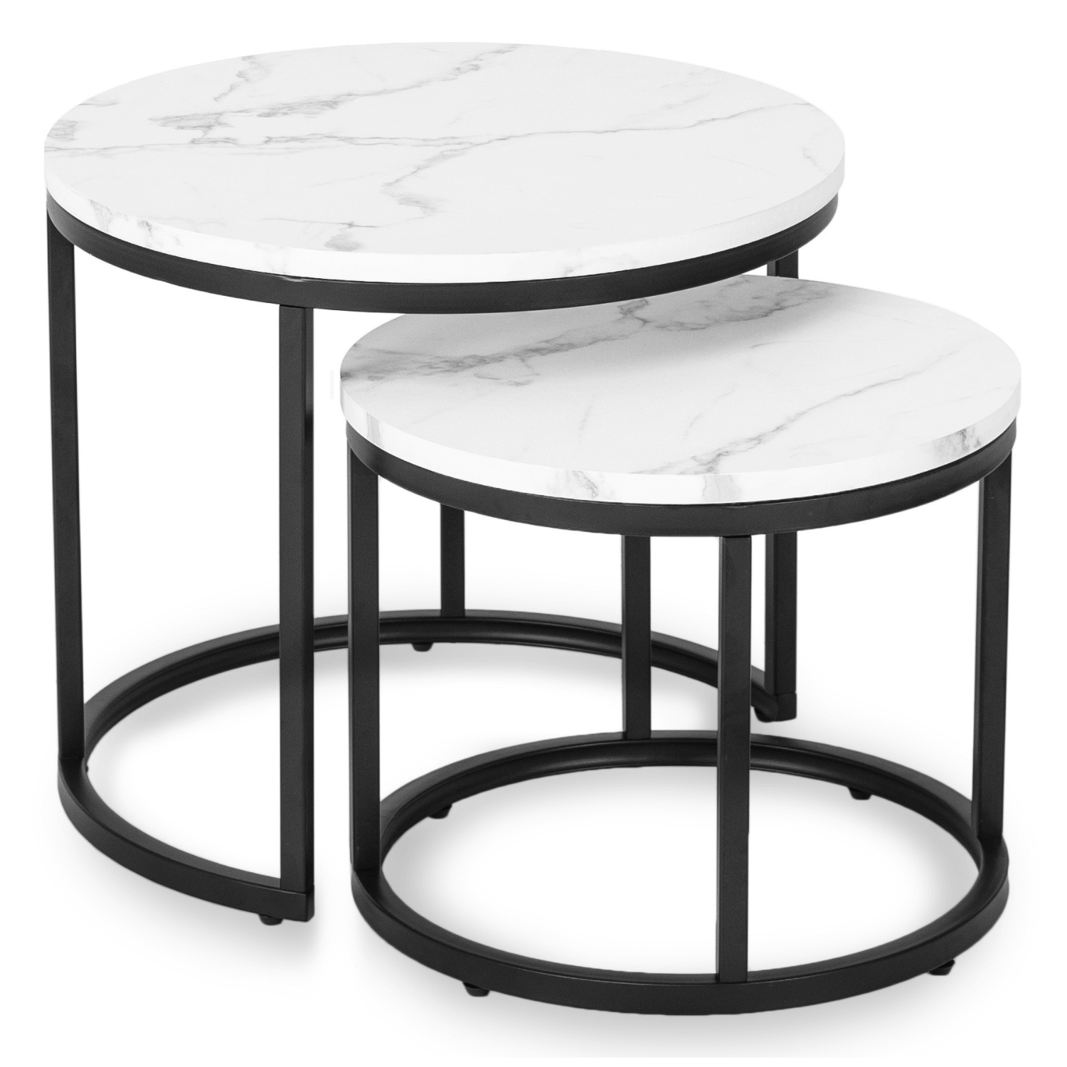 Zestaw Stolików Kawowych DAFNE 43 cm/53 cm Biały Marmur Nowoczesny Glamour ME.DAFNE/BM/CZ/L