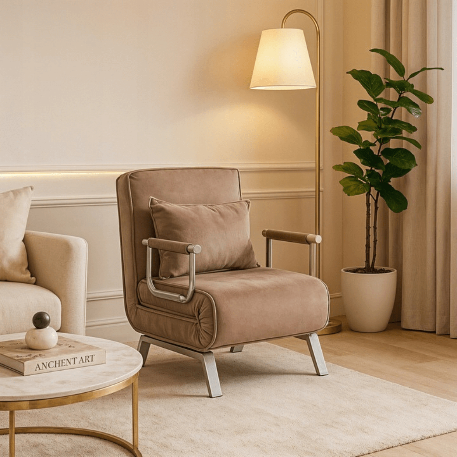 Fotel Rozkładany BART Wypoczynkowy Beżowy Welurowy do Spania Leżanka Nowoczesny ME.BART/BZ/V/FW