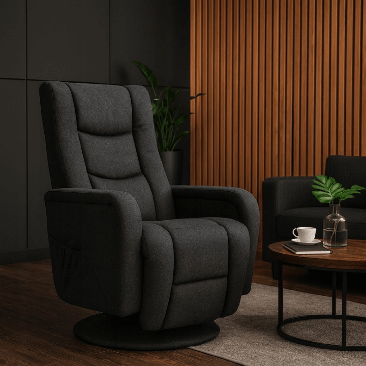 Fotel Rozkładany Obrotowy Masujący z Podnóżkiem SPIKE 2 Czarny Nowoczesny ME.SPIKE2/CZ/T/FW