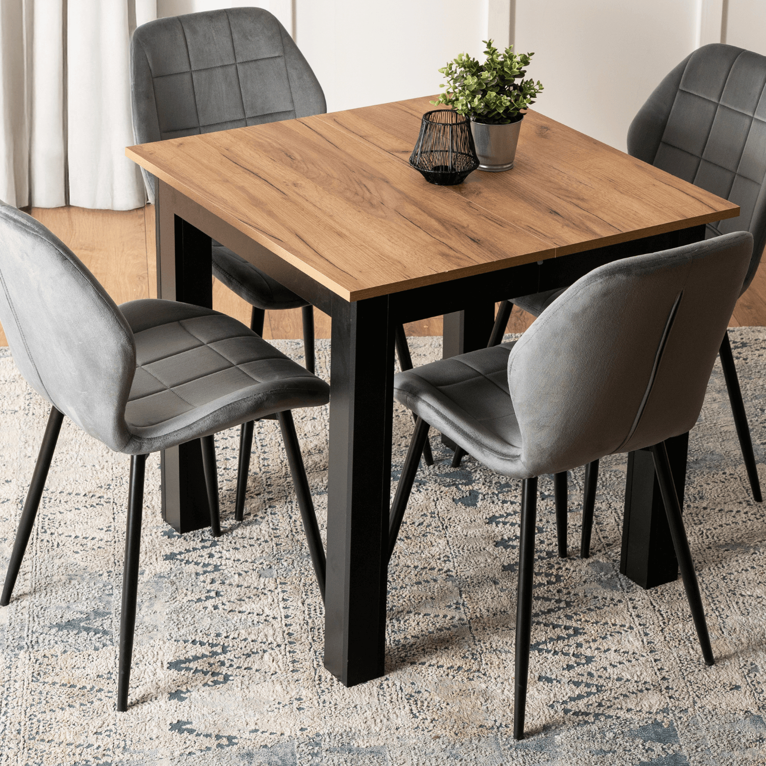 Stół Kwadratowy Rozkładany BEN 80-200 cm Dąb Craft/Czarny Nowoczesny Loft W.BEN/DC/CZ/S