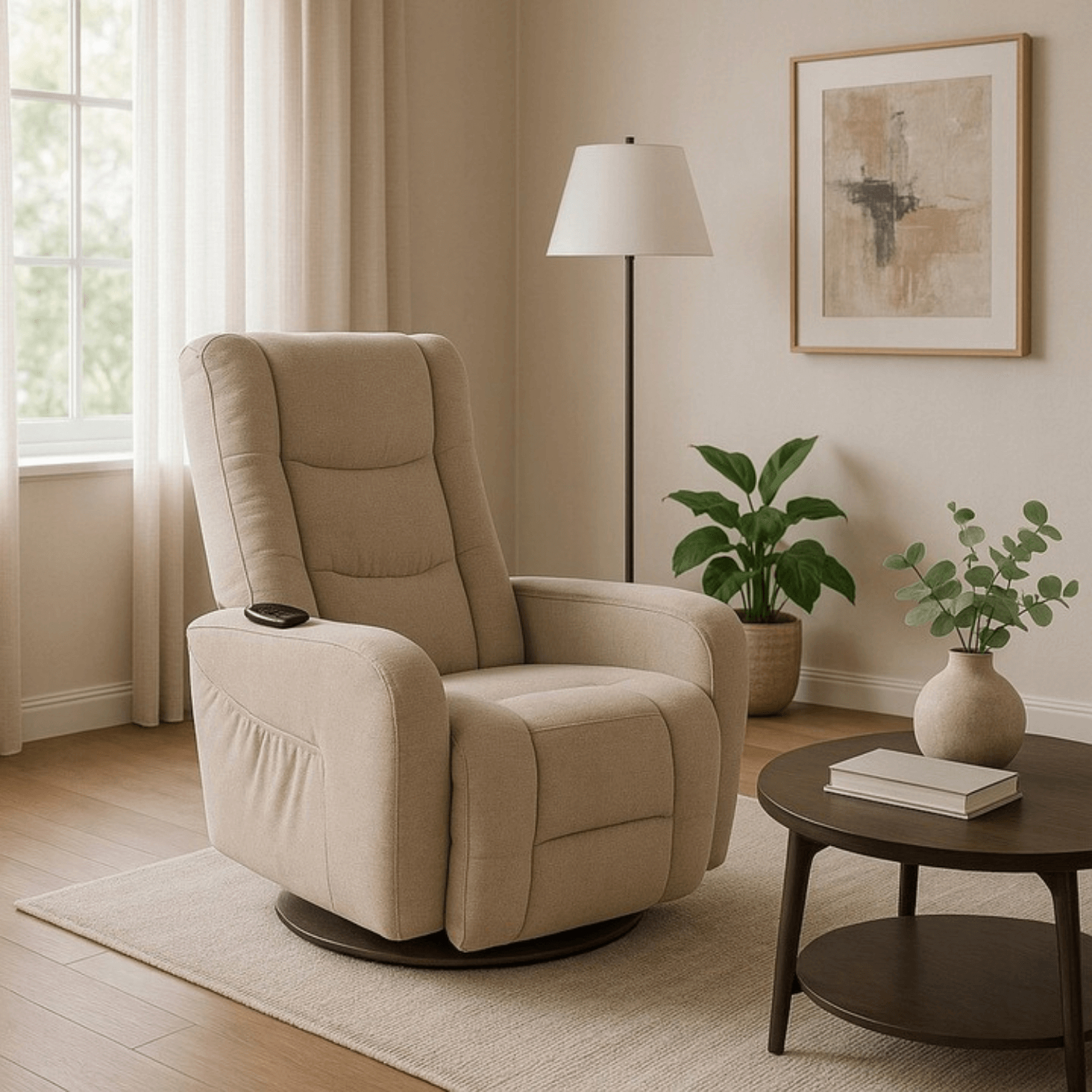 Fotel Rozkładany Obrotowy Masujący z Podnóżkiem SPIKE 2 Beżowy Nowoczesny ME.SPIKE2/BZ/T/FW