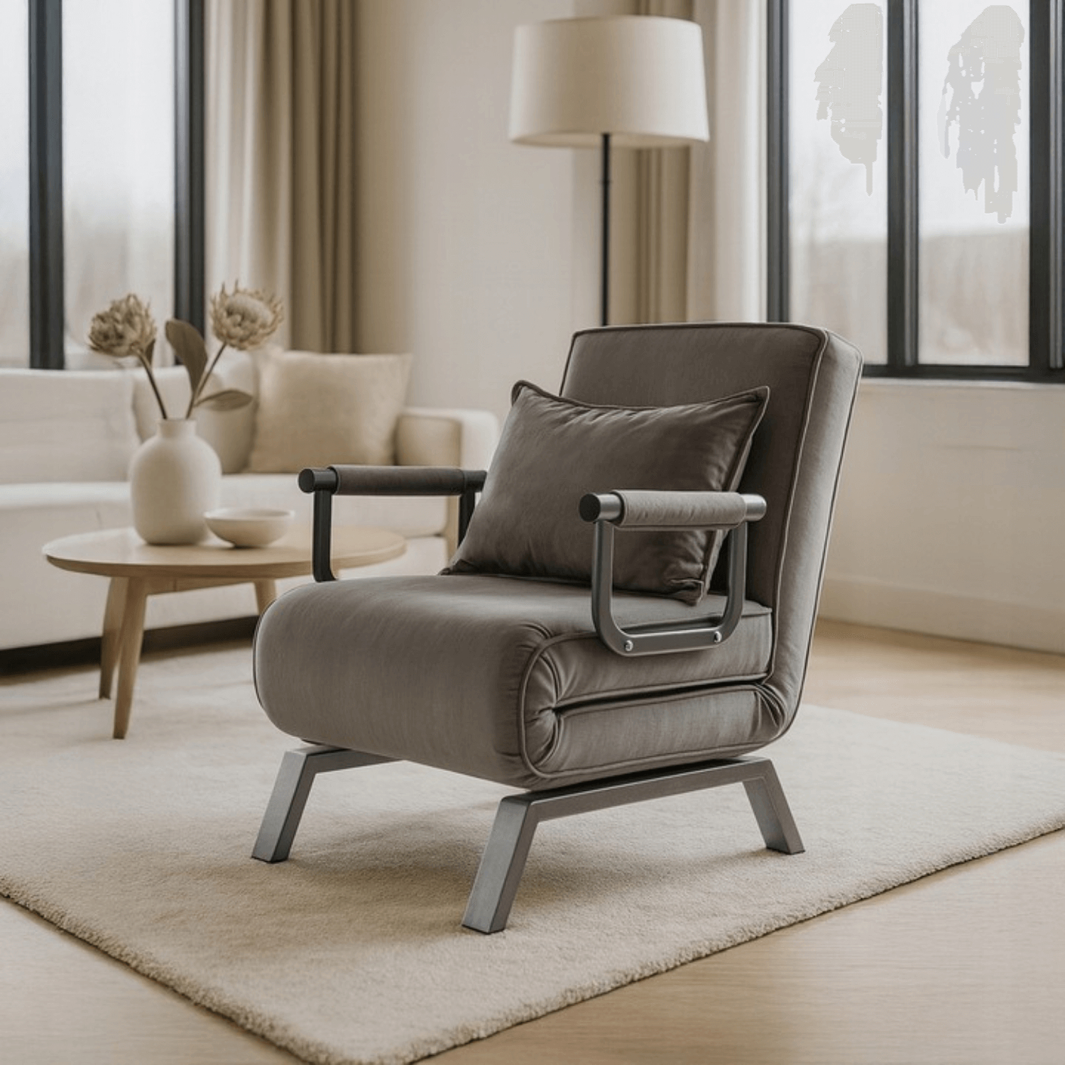 Fotel Rozkładany BART Wypoczynkowy Szary Welurowy do Spania Leżanka Nowoczesny ME.BART/P/V/FW